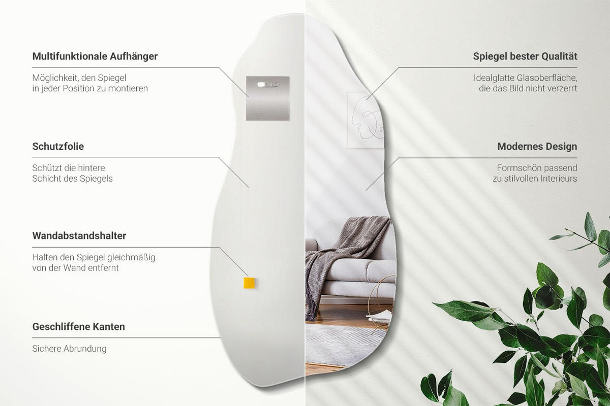 SPIEGEL 45x90 cm asymmetrisch - Transparent, Glas (45/90/0.4cm) - Wallfluent