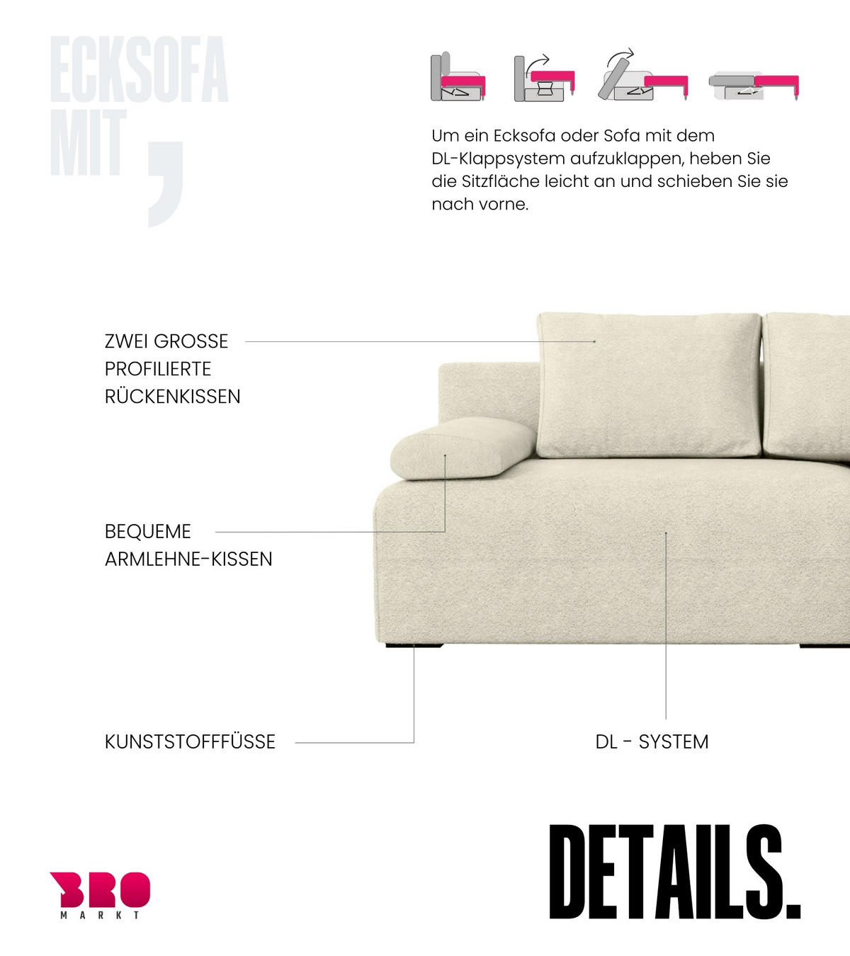ECKSOFA Ernest mit Schlaffunktion Beige Bouclé - Beige, Textil (200/145cm) - Bromarkt
