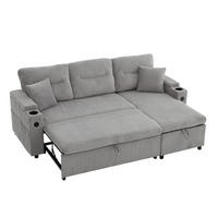 ECKSCHLAFSOFA 3-Sitzer Cord mit Schubladenbett und USB-Anschluss Hellgrau 212,5/136/86 cm - Hellgrau, Textil (136/212.5cm) - Redom