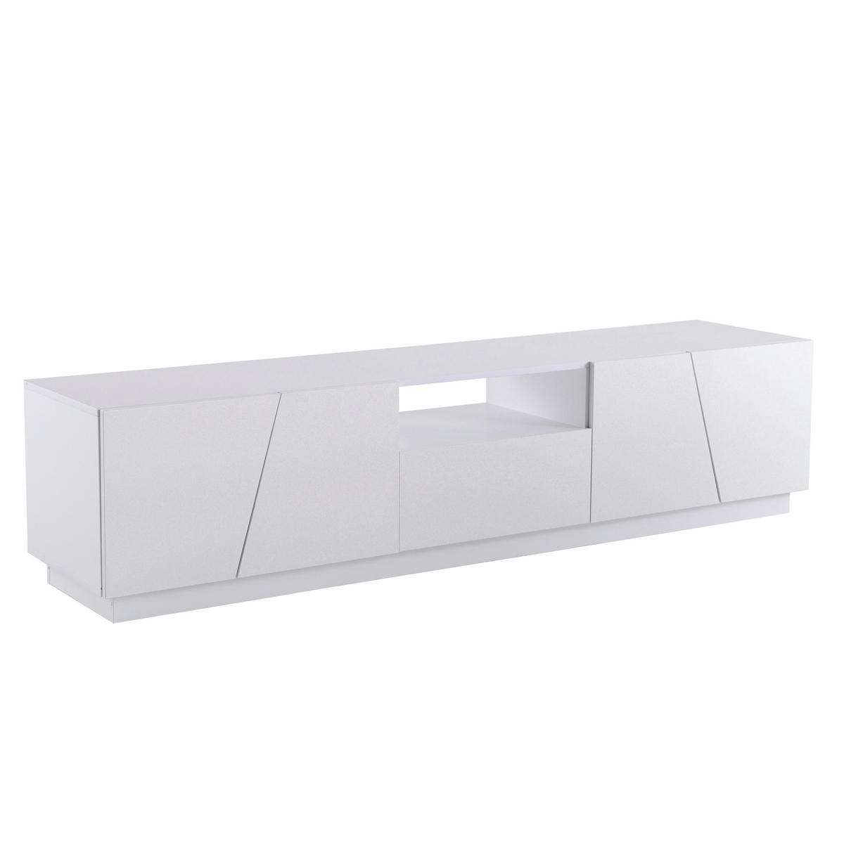 TV-LOWBOARD aus MDF 170x37x42 cm Weiß mit 4 Türen, offenen Fächern und diagonalem Patchwork-Design - Weiß, Holzwerkstoff (170/42/37cm) - Modfu