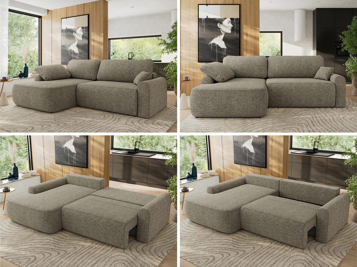 ECKSCHLAFSOFA CUBO L Grau Struktur - links - Schwarz/Grau, Kunststoff/Textil (273/187cm) - MKS