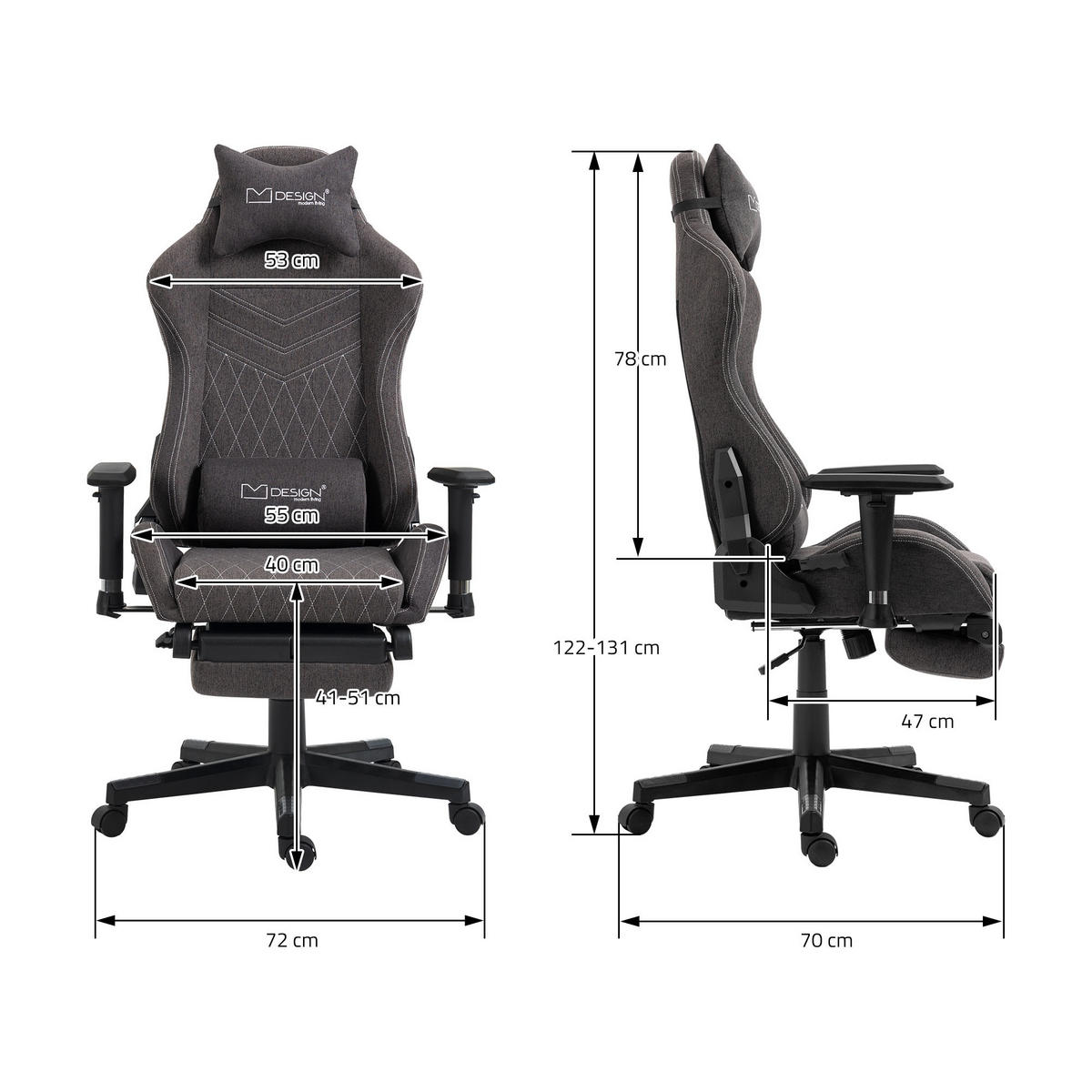 GAMING-STUHL grau/weiß - Dunkelgrau, Metall (70/131/72cm) - ML-DESIGN