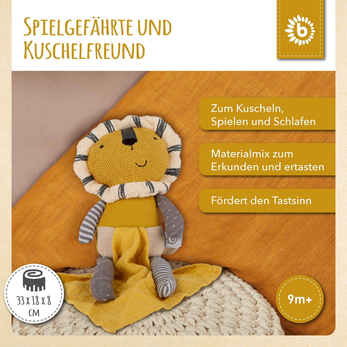 KUSCHELTIER Löwe mit Schmusetuch - ab Ge - Gelb, Textil (18/33cm) - Bieco Spielwaren