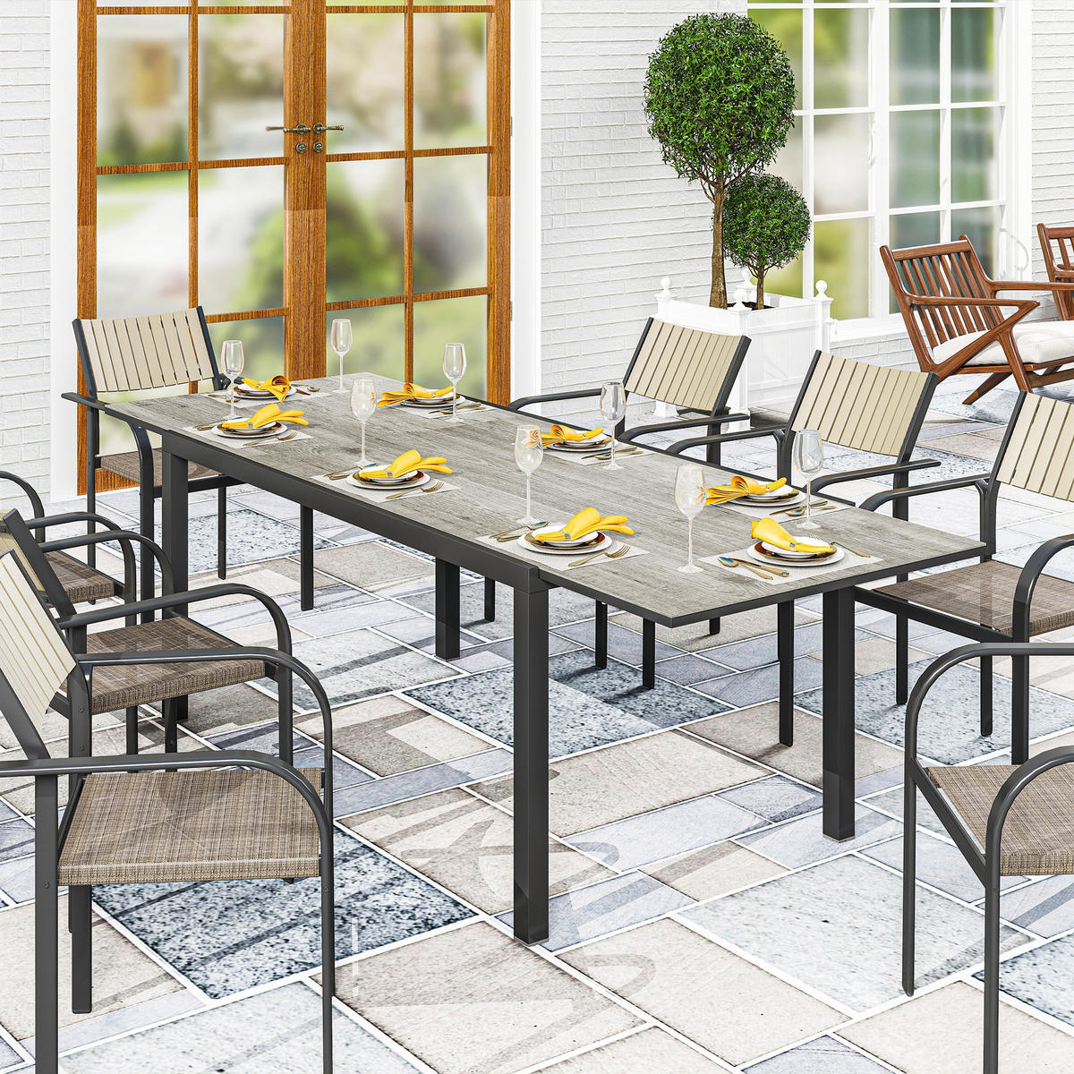 GARTENTISCH DE-07270 für 6-8 Personen mit Holzoptik Grau - Grau, Metall (240/90/74cm) - ComfortXL