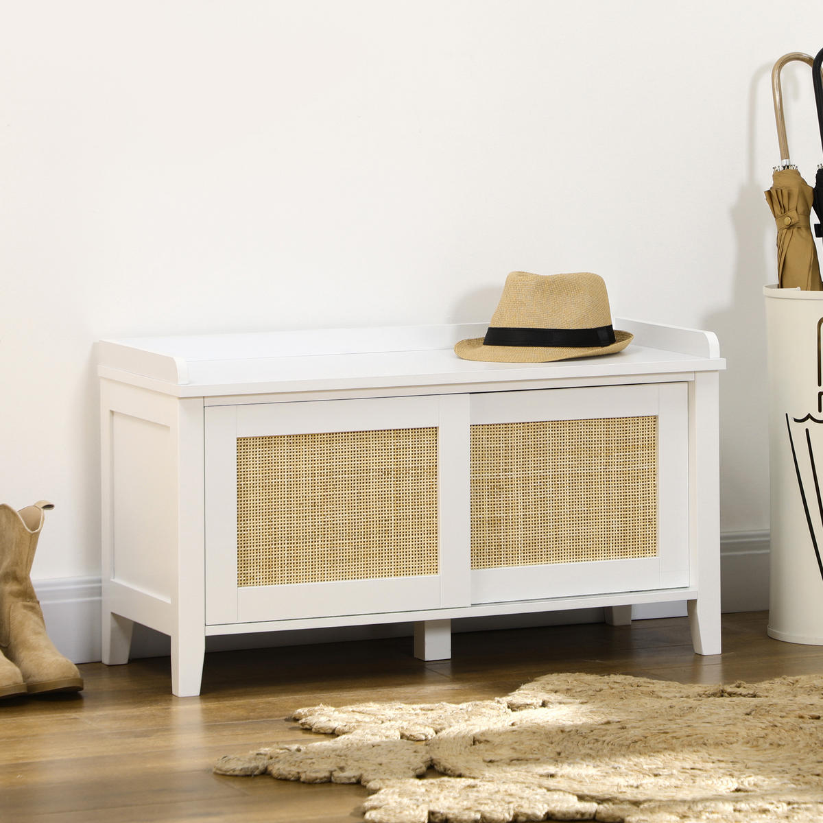 KONSOLENTISCH Weiß MDF Rattan 1 Stück - Weiß, Kunststoff (80/35/45cm) - GiPP