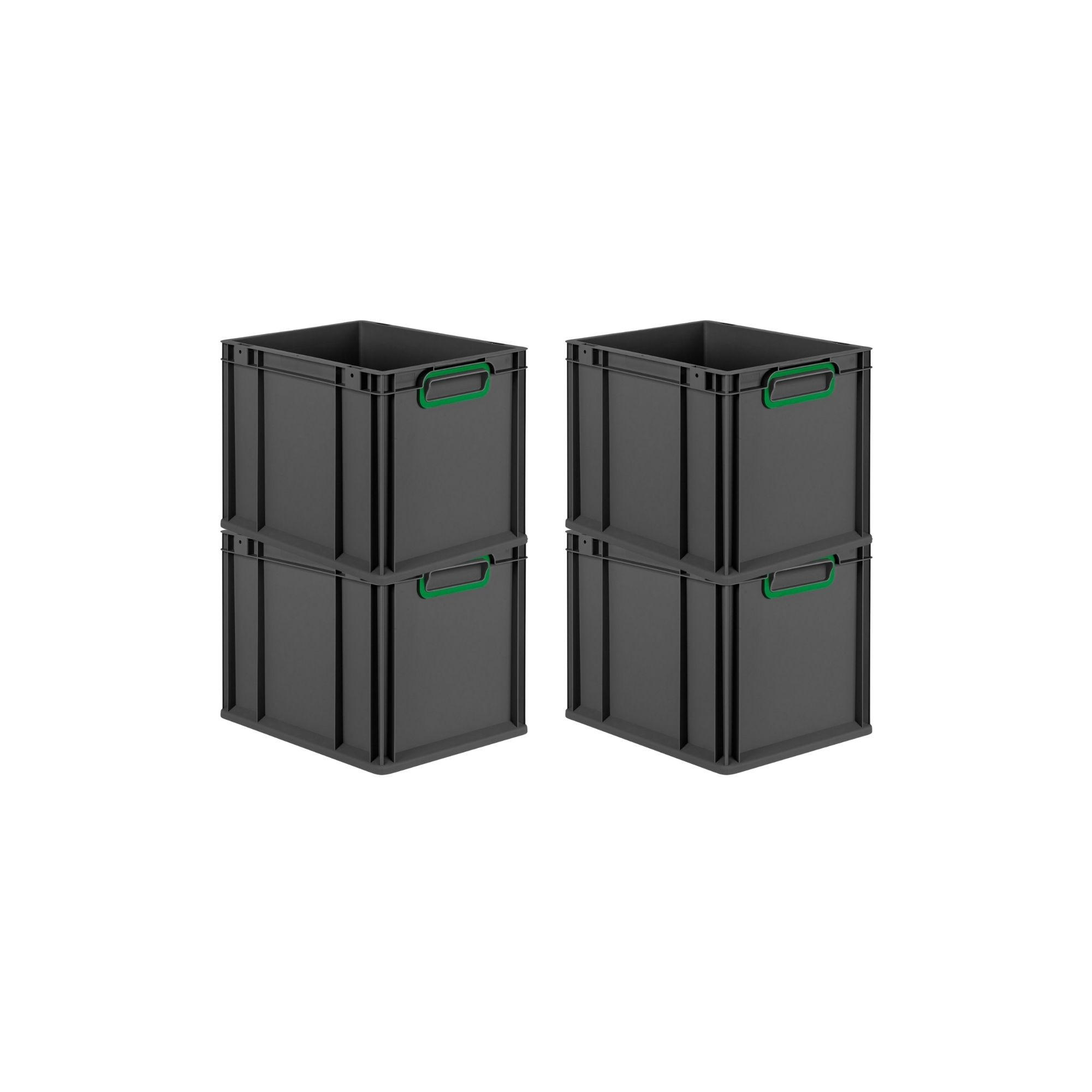 EUROBOX 4x NextGen Color 32x30x40 cm 30 Liter Griffe grün zu, Schwarz - Schwarz/Grün, Kunststoff (30/32/40cm) - PROREGAL