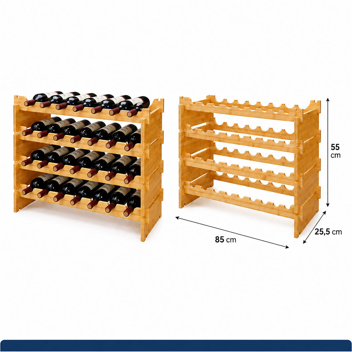 WEINREGAL Natur Bambus stapelbar 36 Flaschen - Hellbraun, Holz (85/55/25.5cm) - Relaxdays