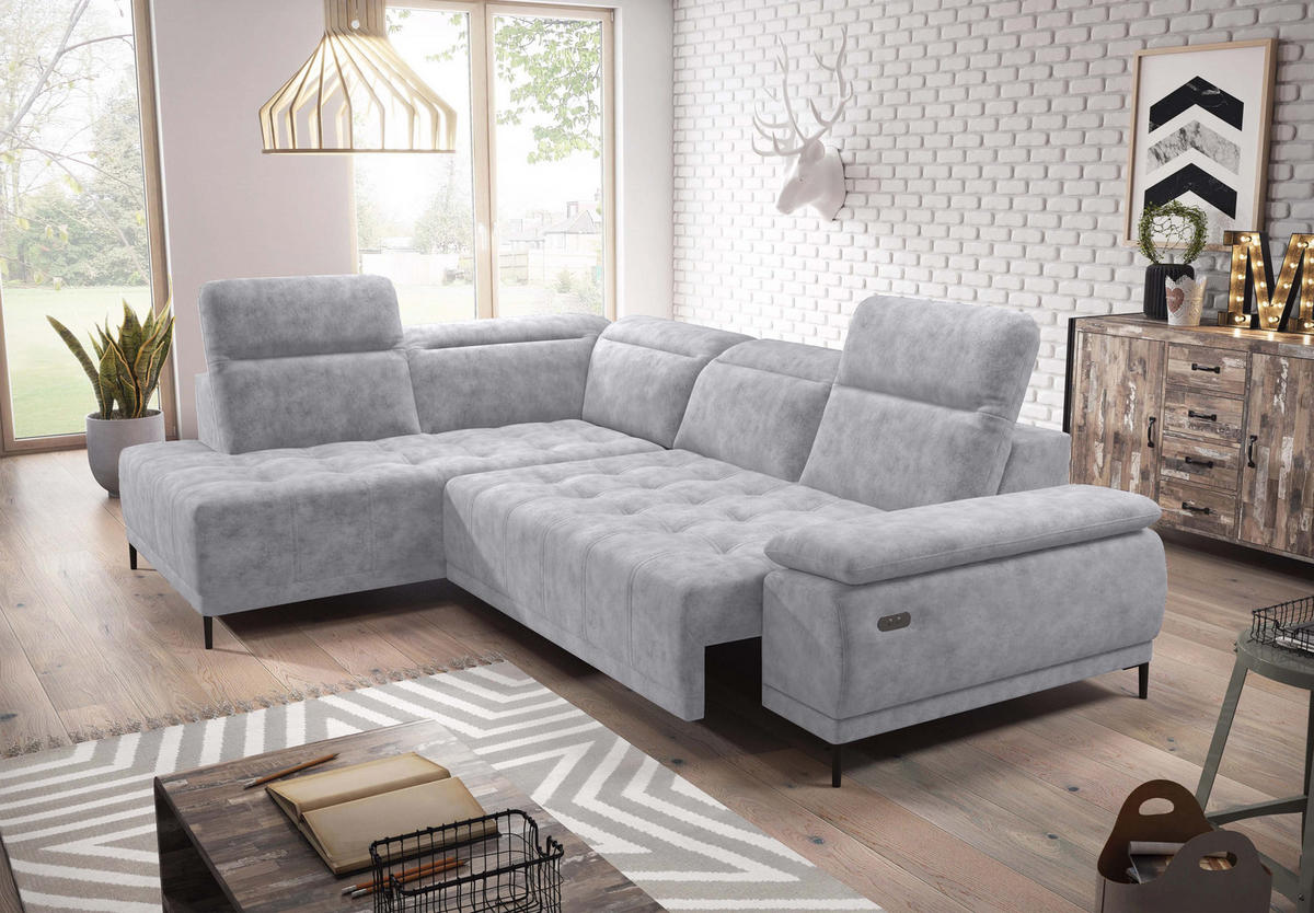 ECKSOFA FOCUS XL L-förmig Konfiguration freistehend LINKS 204x352x98cm Silver - Silberfarben, Holz/Textil (204/352cm) - DomoHome