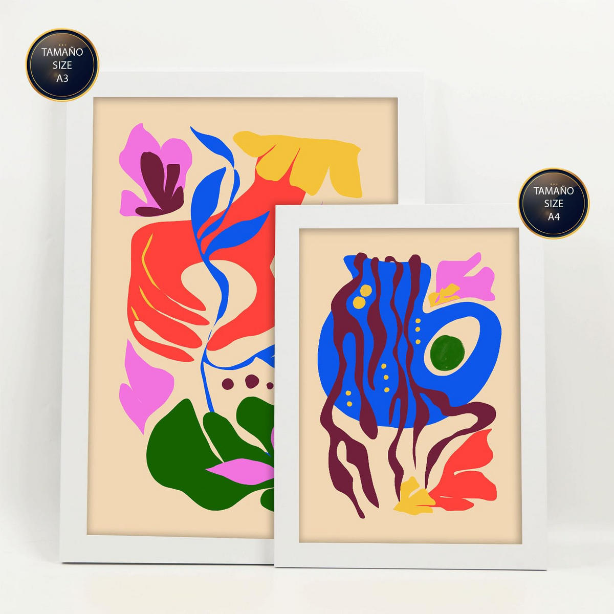 POSTER Set Mit 6 Malerisch 2 In Blume Zusammenfassung Ästhetische Dekorative Gemälde Für Ihr Wohnzimmer, Schlafzimmer, Zuhause A3 & A4 Weißer Rahmen - Weiß, Papier (29/3cm) - Nacnic
