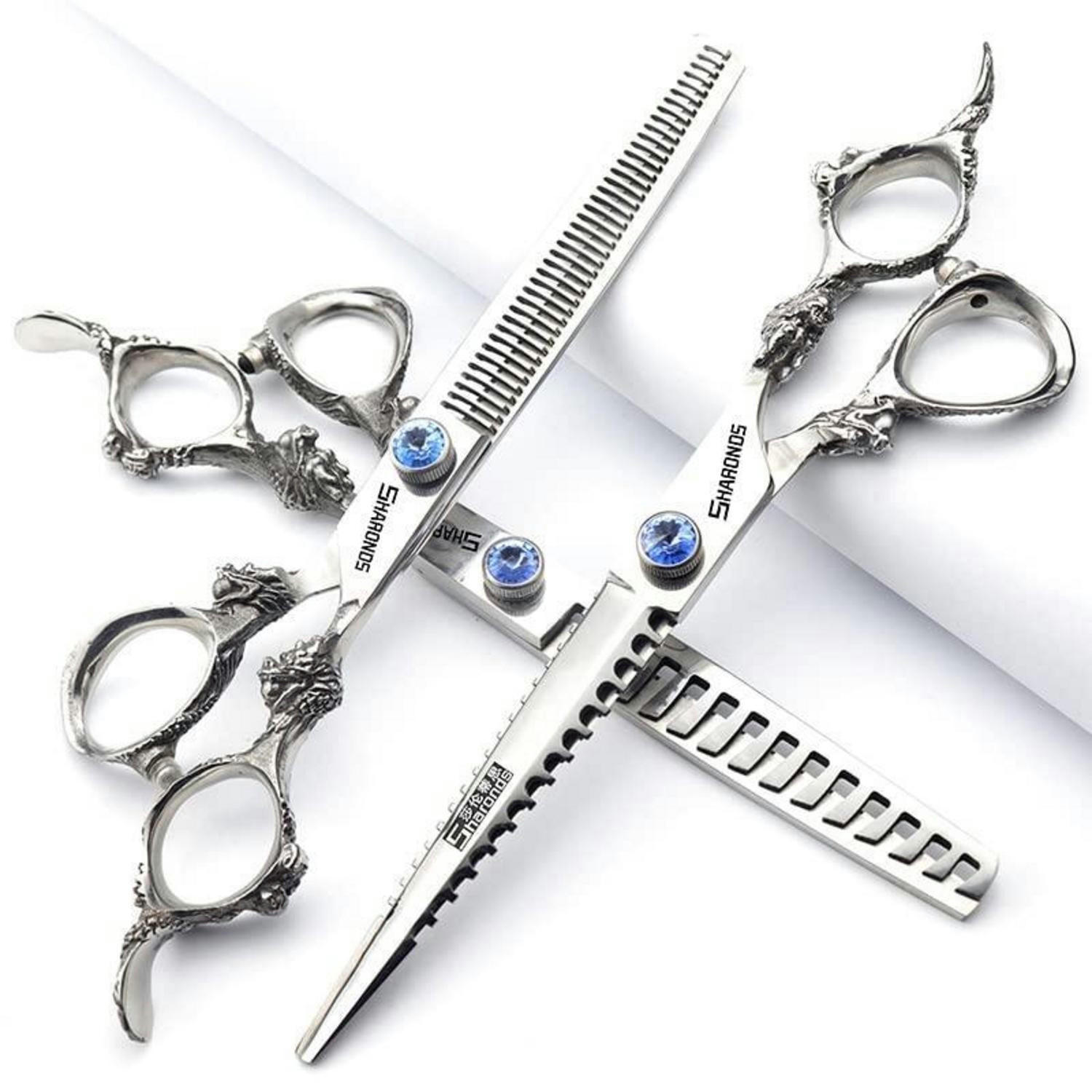 FRISEURSCHEREN Set 7 Zoll 3-teilig Ausdünnungsrate 40-45% Edelstahl - Silberfarben, Metall (6/1/17.7cm)