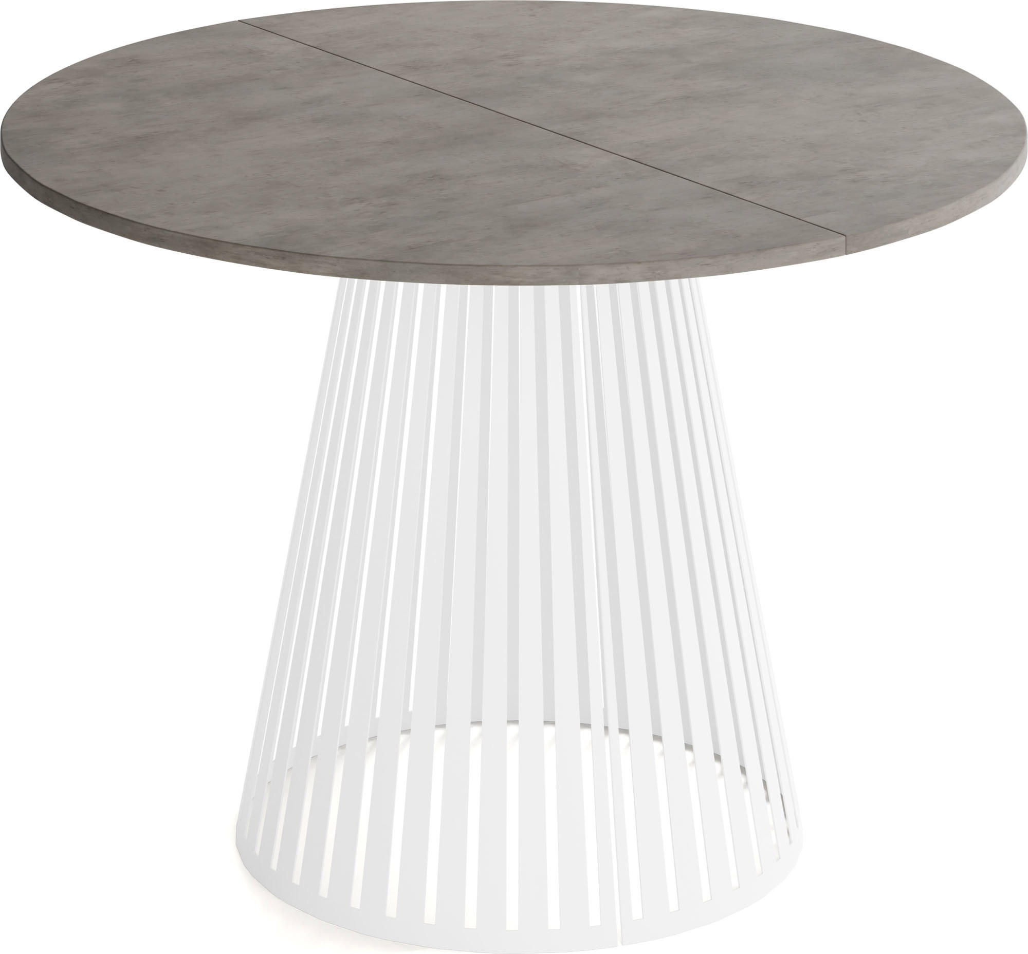 ESSTISCH Naro rund ausziehbar mit Weißem Lamellen-Metallgestell, Beton-Optik Dunkelgrau 100-180/100/76 cm - Dunkelgrau/Weiß, Holzwerkstoff/Metall (100/176/76cm) - WFL GROUP