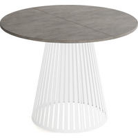 ESSTISCH Naro rund ausziehbar mit Weißem Lamellen-Metallgestell, Beton-Optik Dunkelgrau 120-200/120/76 cm - Dunkelgrau/Weiß, Holzwerkstoff/Metall (120/196/76cm) - WFL GROUP