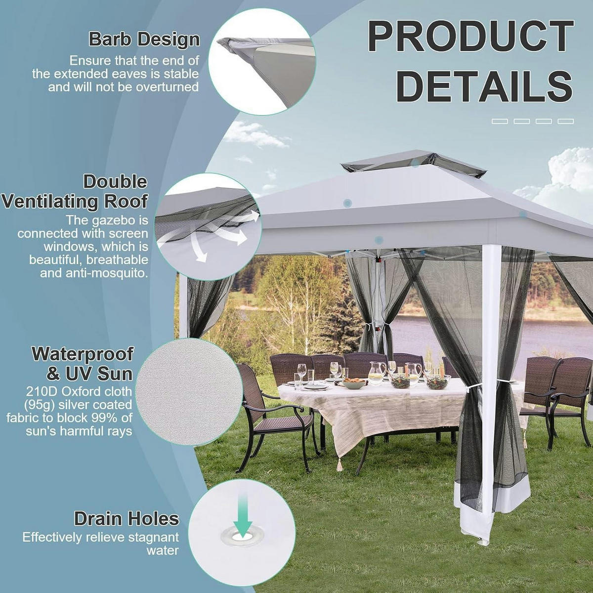 FALTPAVILLON Grau mit Moskitonetz 3,65 x 3,65 m - Grau, Metall (365/270/365cm)