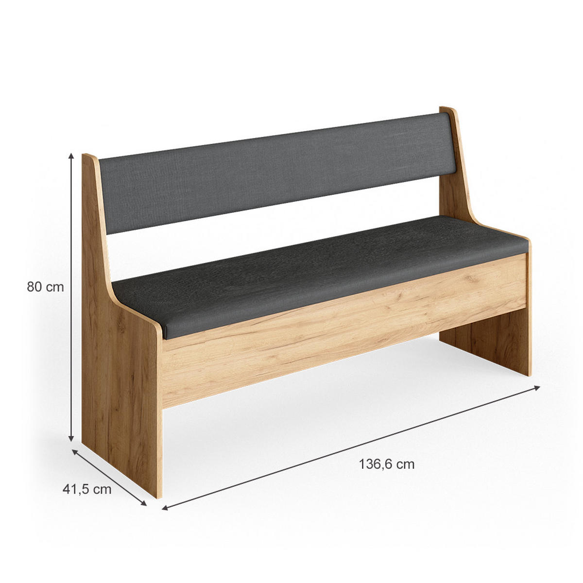 ESSZIMMER-BANK Roman Sandeiche 136.6 x 41.5 cm - Anthrazit/Sonoma Eiche, Holzwerkstoff (41.5/80/136.6cm) - Vicco