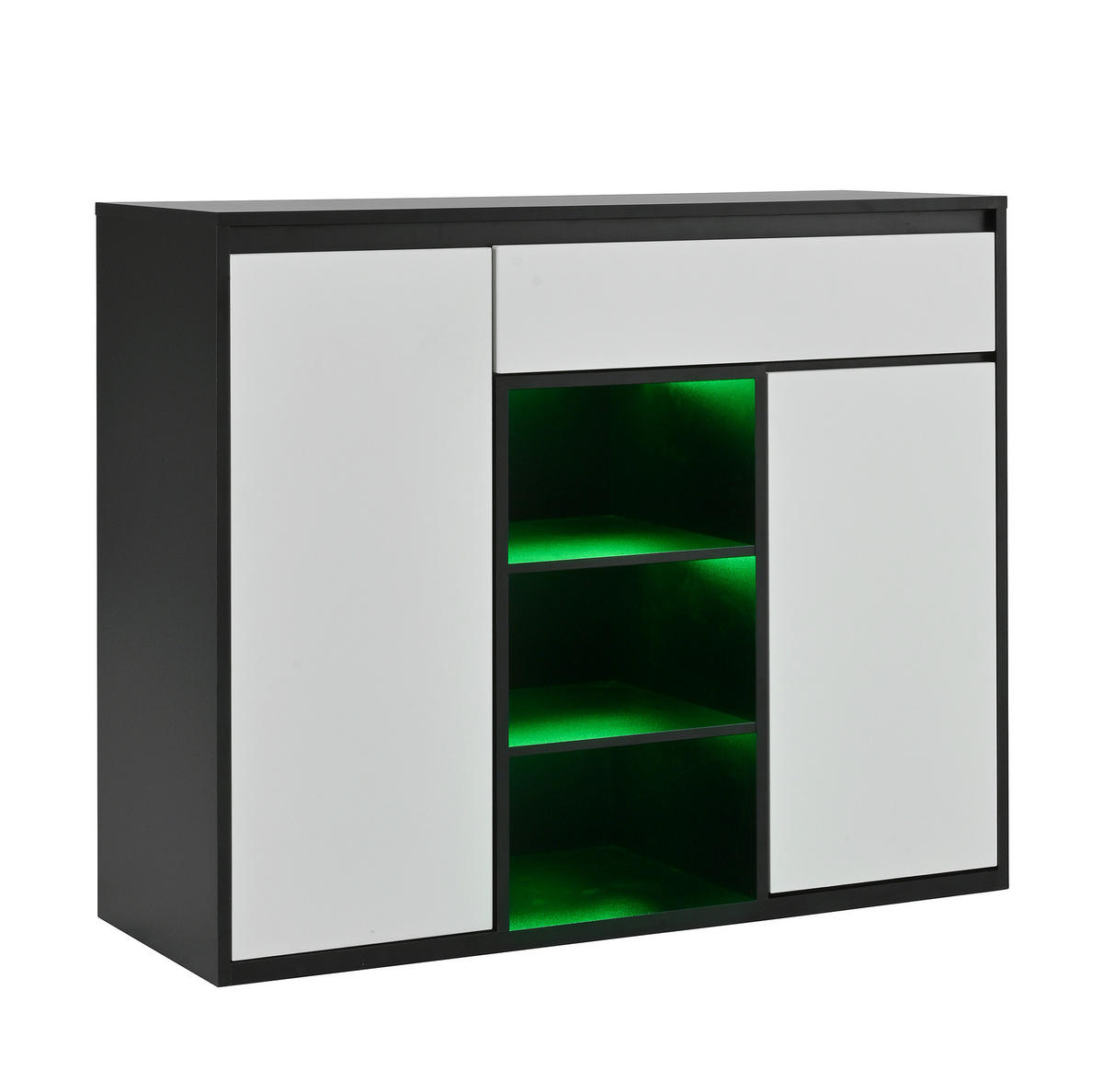 SCHUHSCHRANK 105/39,5/86 cm mit 2 Türen, Schublade und LED in Schwarz-Weiß - Schwarz, Holzwerkstoff (105/86/39.5cm) - BEAOK