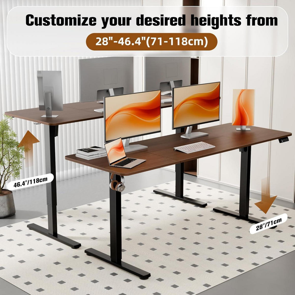 SCHREIBTISCH elektrisch höhenverstellbar 170 x 60 cm Schwarznuss - Braun, Holzwerkstoff (60/170/71cm)