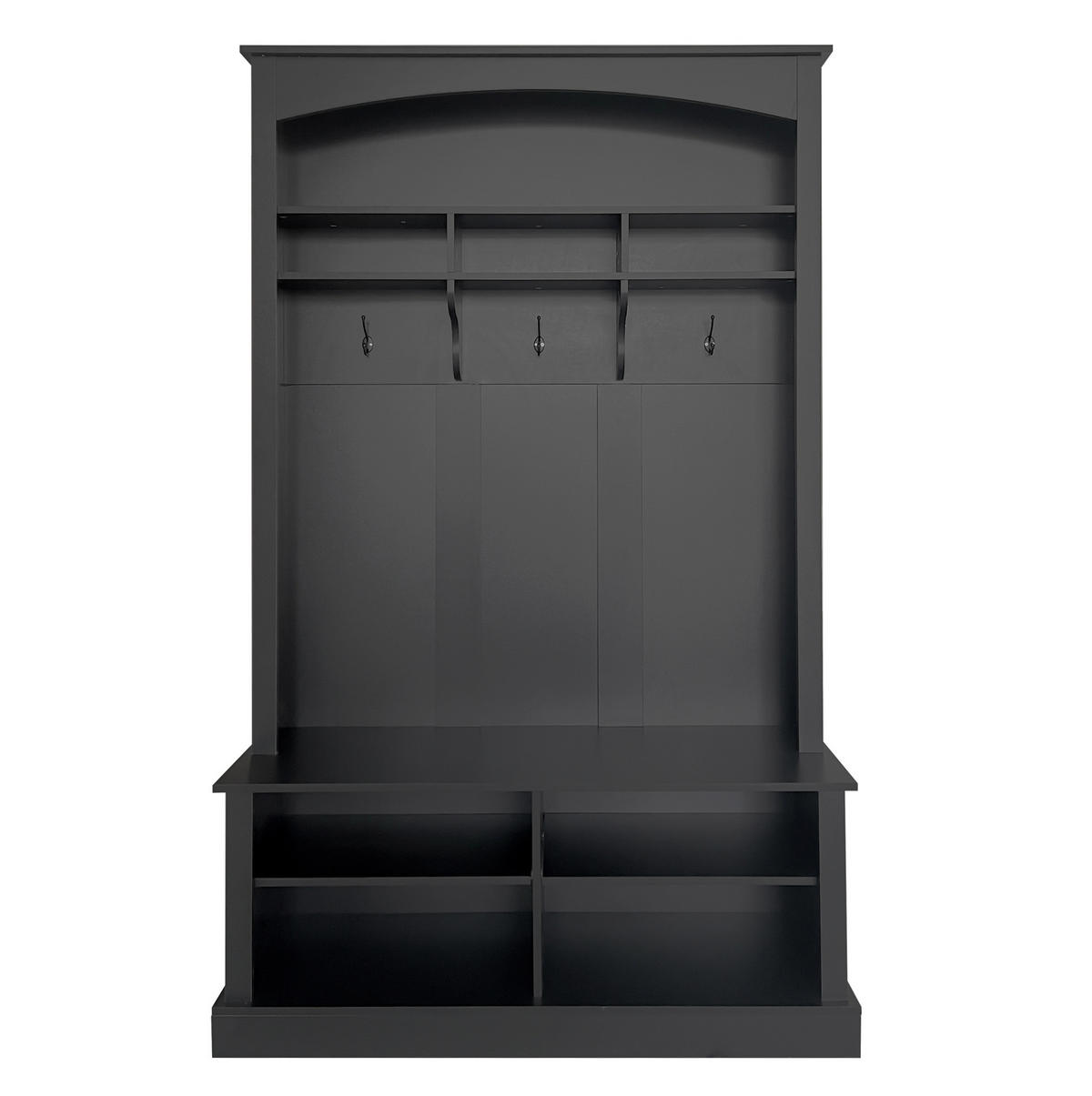 STANDGARDEROBE mit Sitzbank, 3 Haken und Schuhablage, Schwarz, 120/40/190 cm - Schwarz, Holzwerkstoff (120/190/40cm) - BEAOK