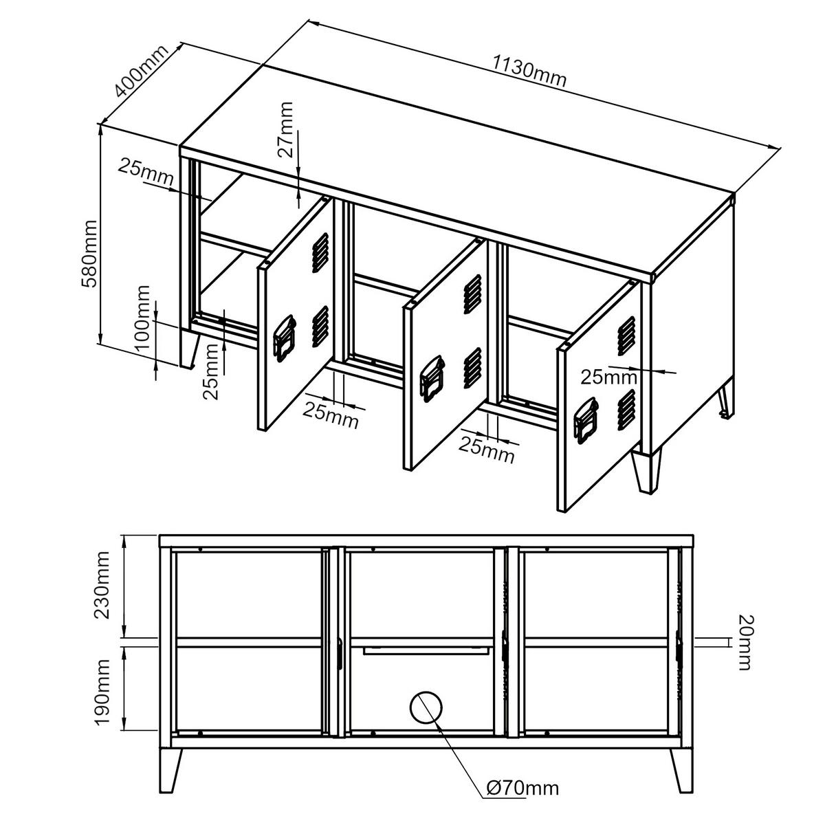 SIDEBOARD Kotka - Weiß, Metall (113/58/40cm) - [en.casa]
