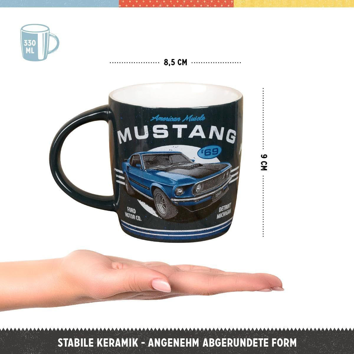 KAFFEETASSE 330 ml Ford Mustang 1969 Mach 1 Blue - Multicolor, Keramik (0.33L) - Nostalgic-Art