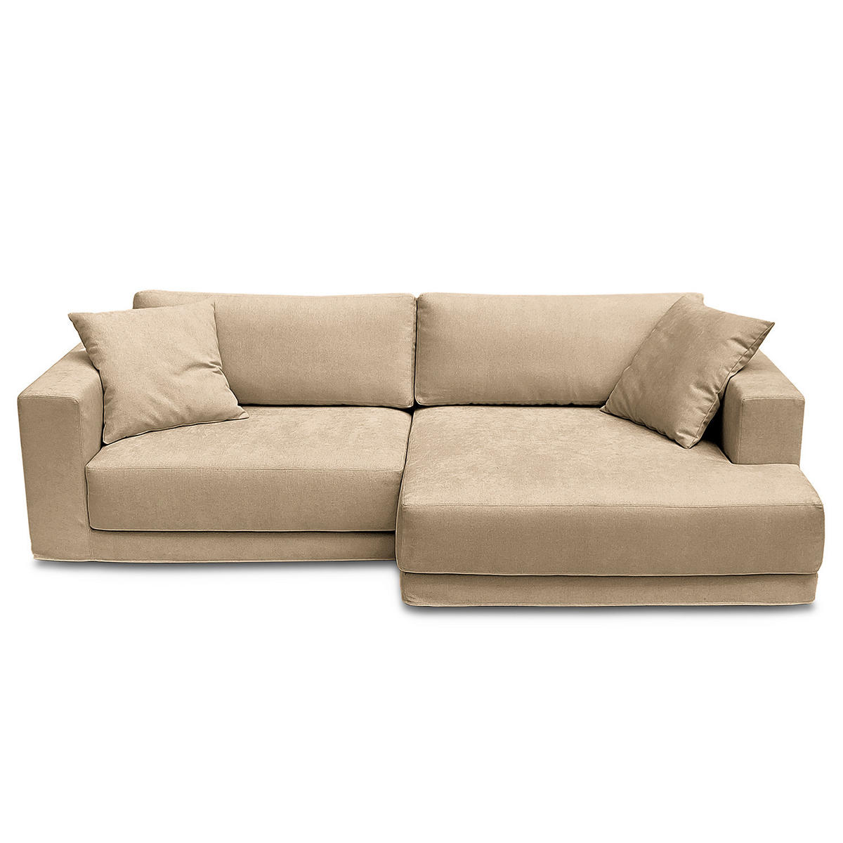ECKSOFA mit Wechselbezug - Longchair, Webstoff - Beige/Schwarz, Kunststoff/Textil (260/155cm) - home24