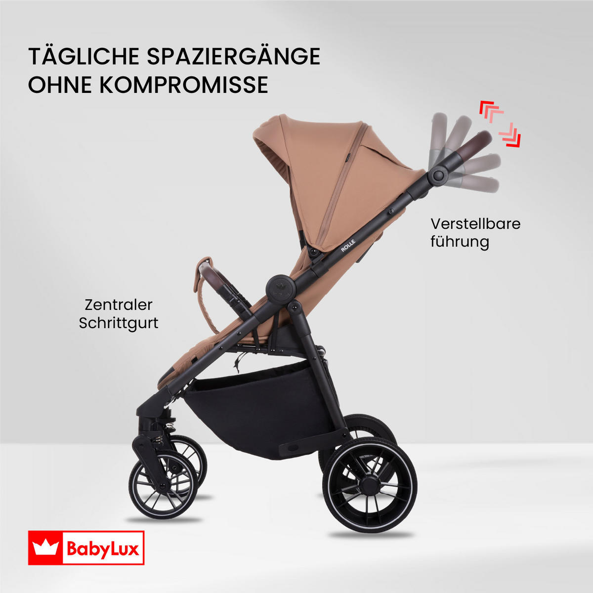 BUGGY Rolle, Klein und Leicht, Teleskopische Führung, Kompakt Faltbar, Wickeltasche, Reisetasche - Schwarz/Weiß, Textil/Metall (58/99cm) - BabyLux