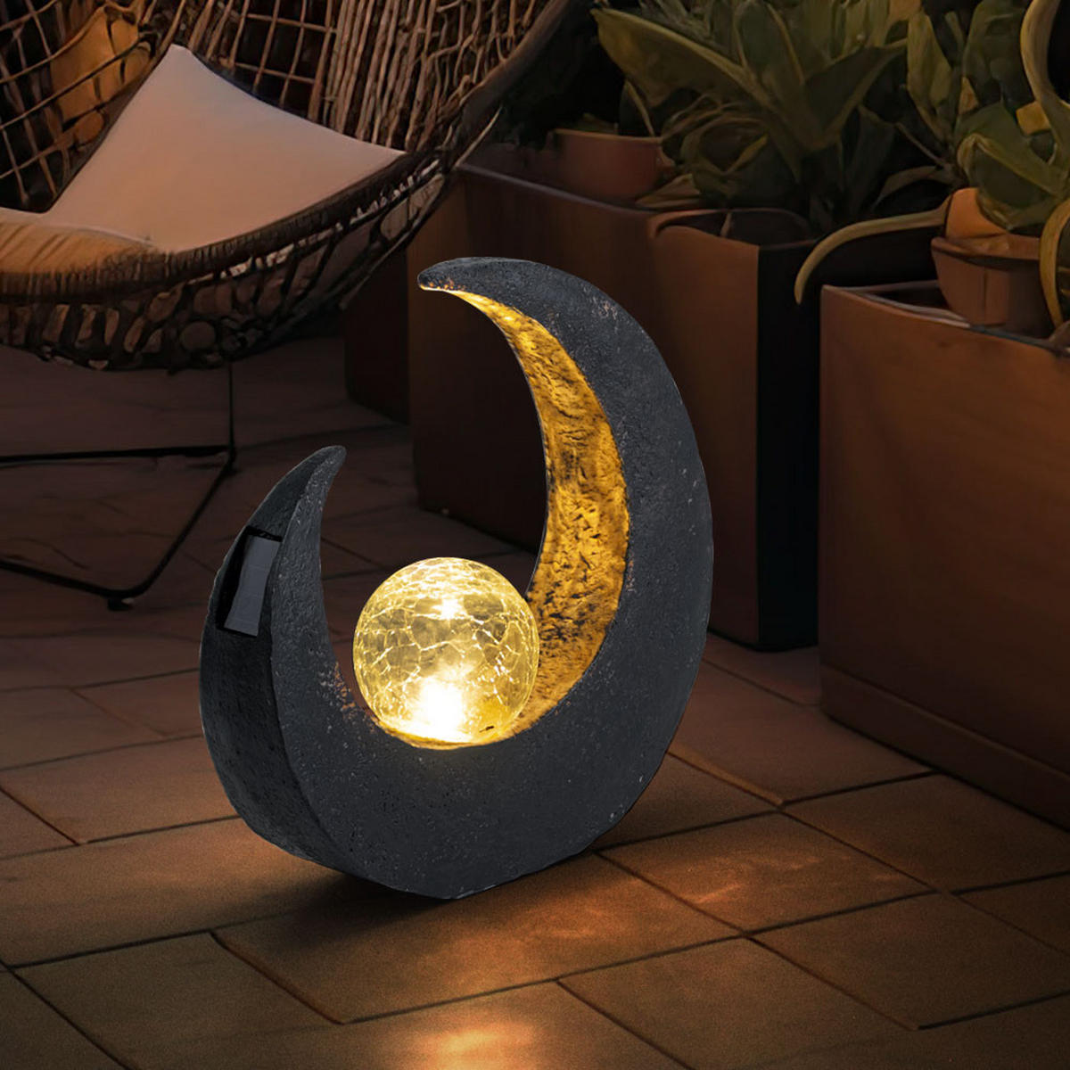 LED AUSSENLEUCHTE Mond Crackle-Glas Schwarz 2er Set - Schwarz, Glas (29.4/9/30.5cm)