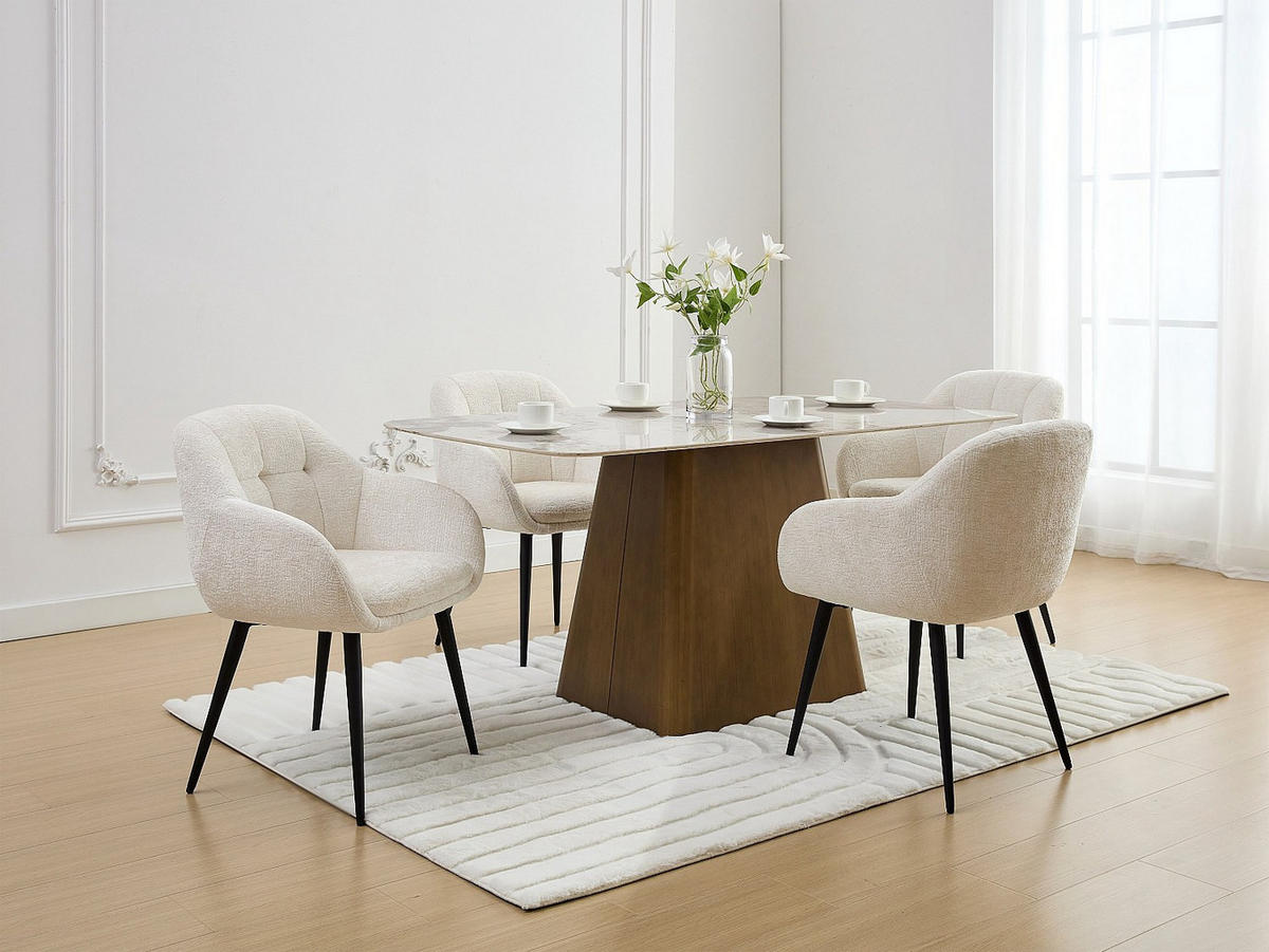 STUHL mit Armlehnen 6er-Set - Strukturstoff & schwarzes Metall - Cremefarben - LASSANDRA - Creme, Textil (59/81/59cm) - Pascal Morabito