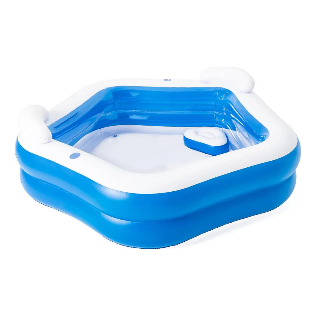 POOL Blau Rechteckig 213 x 206 x 69 cm Familienpool Aufblasbar Mit Kopfstützen - Blau, Kunststoff (206/69/213cm) - Bestway