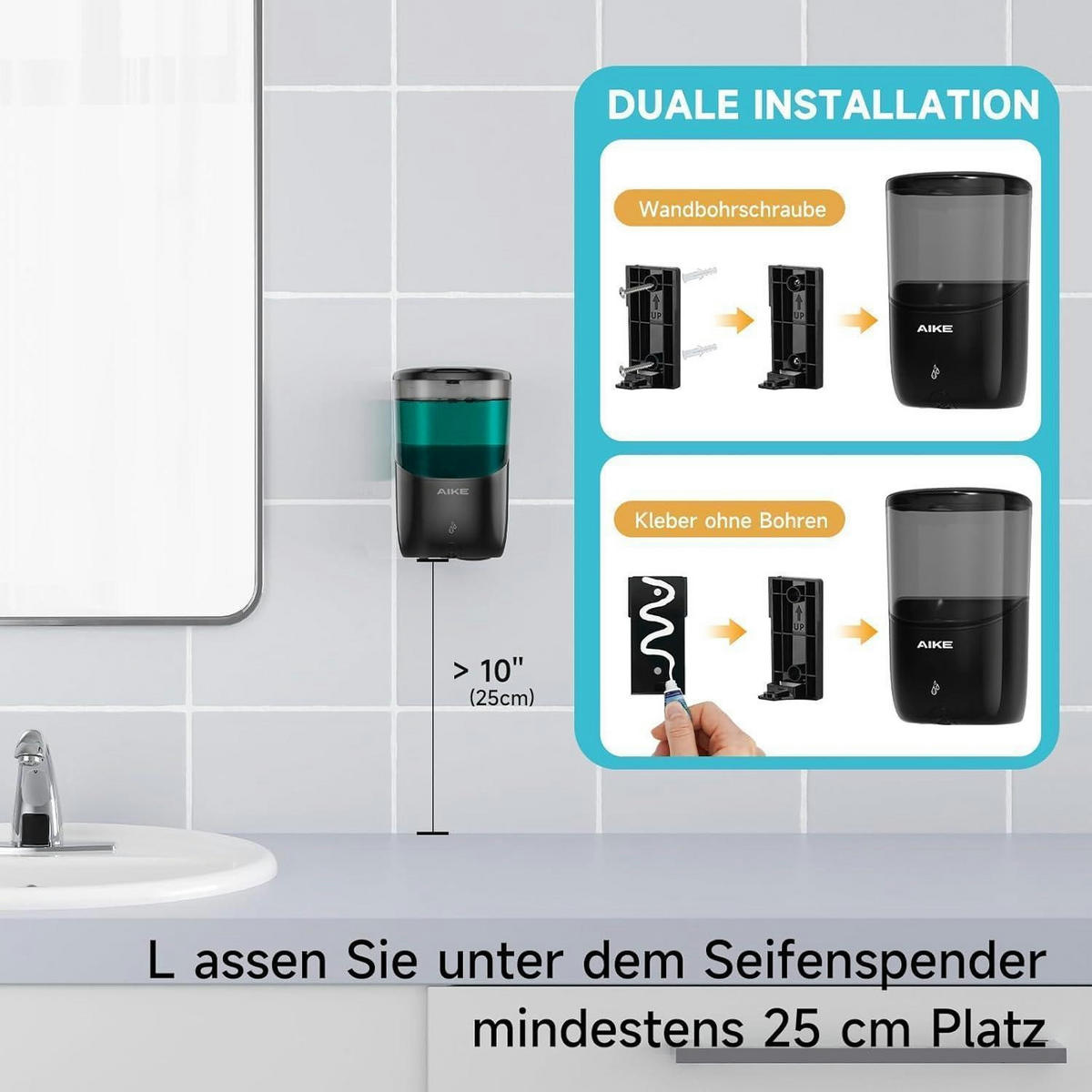 SEIFENSPENDER Automatisch Wandmontage 650 ml Schwarz - Schwarz, Kunststoff (10.6/20/11.7cm)