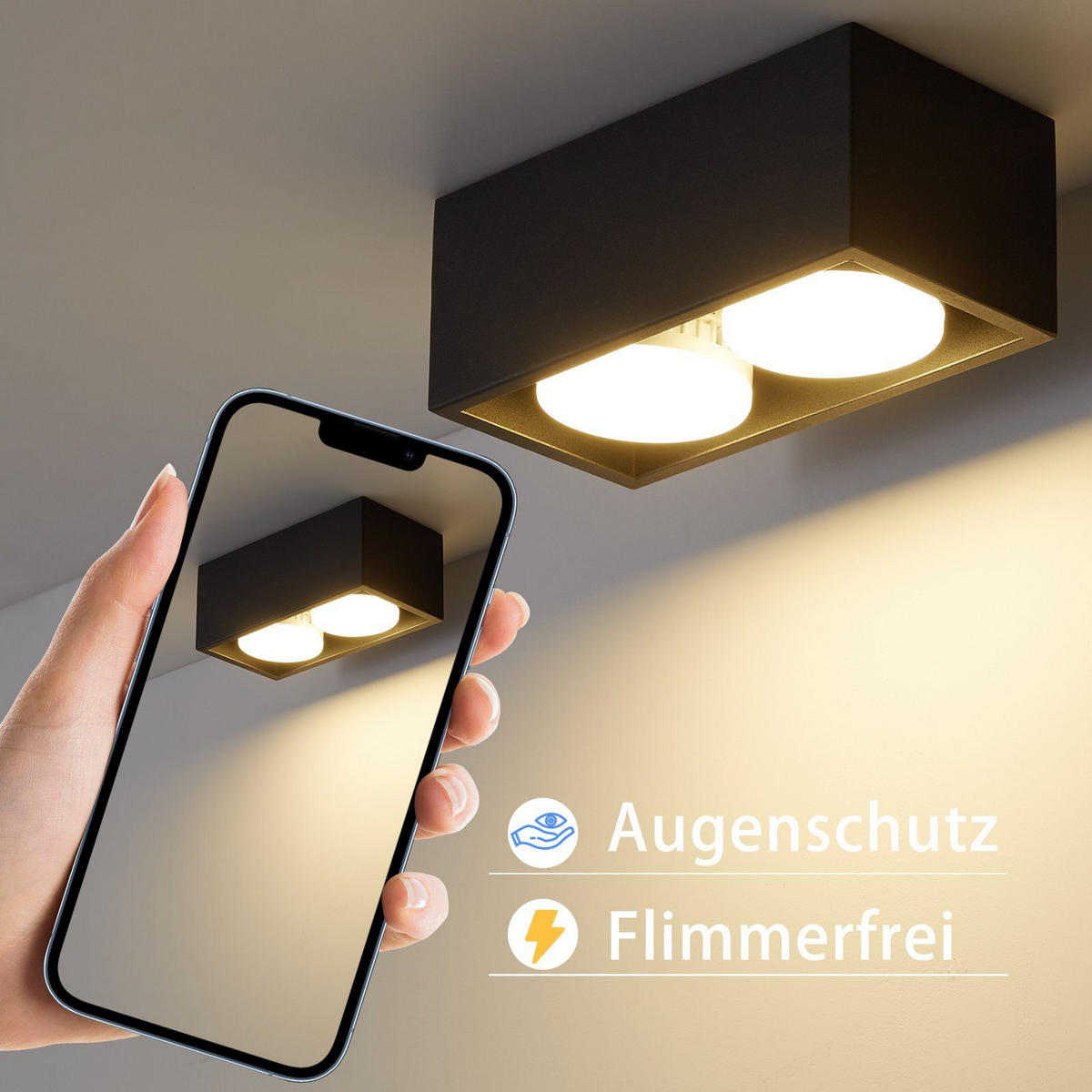 LED-DECKENLEUCHTE Harmonie 2-flammig 20/10/8 cm - Schwarz, Metall (20/10/8cm) - Nettlife