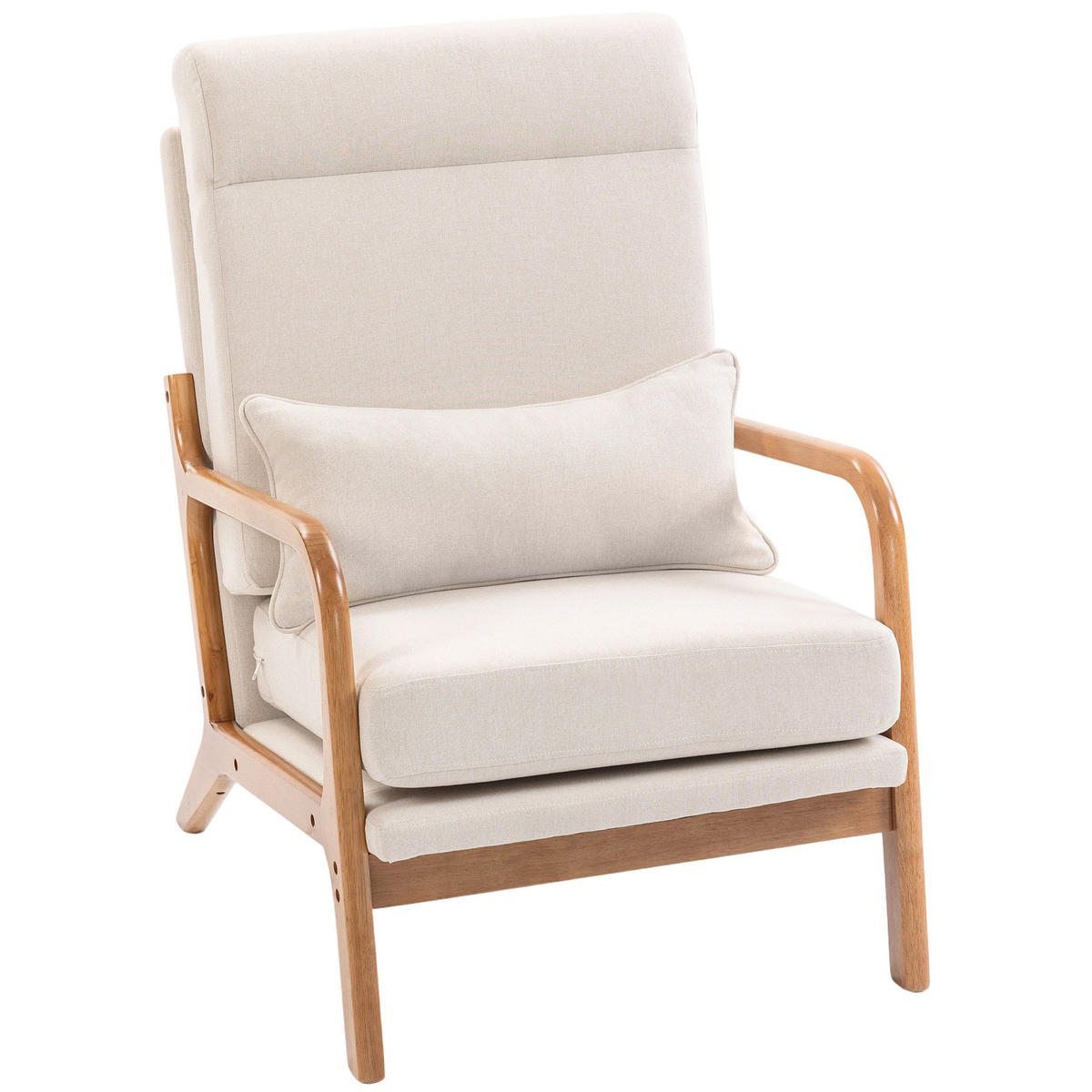 SESSEL DE-13363 hohe Rückenlehne & Lendenkissen Creme - Creme, Holz (64/93/86cm) - ComfortXL