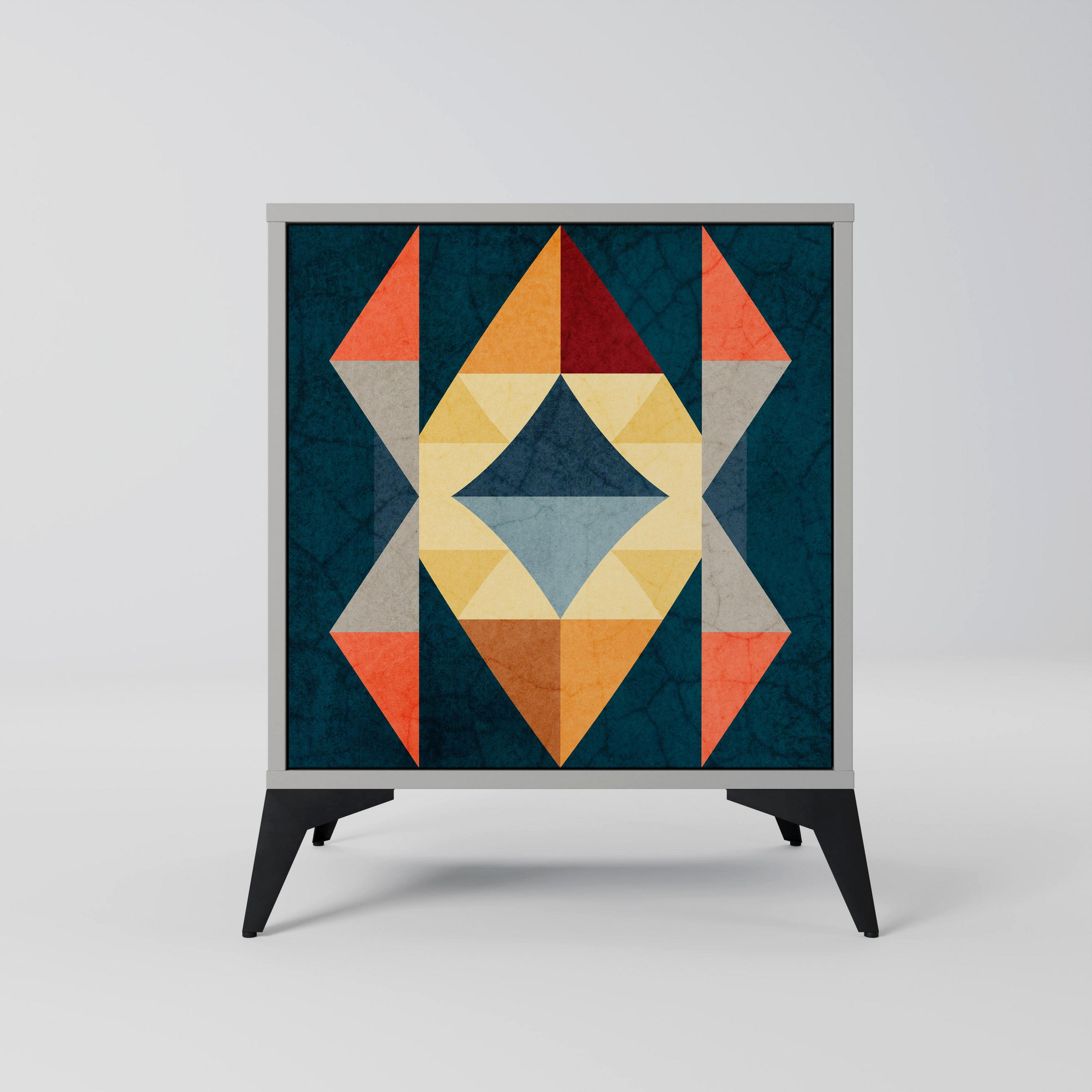 SIDEBOARD CRACKED ILLUSION, Grau, 57,5x42x70,5 cm, Schwarze Metall-Sternfüße - Multicolor/Schwarz, Holzwerkstoff/Metall (57.5/70.5/42cm) - SpaceRebels