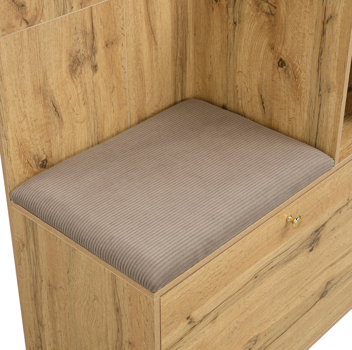 SCHUHSCHRANK aus MDF 110x37x185.5cm in Natur mit Spiegel - Naturfarben, Holzwerkstoff (110/185.5/37cm) - Modfu