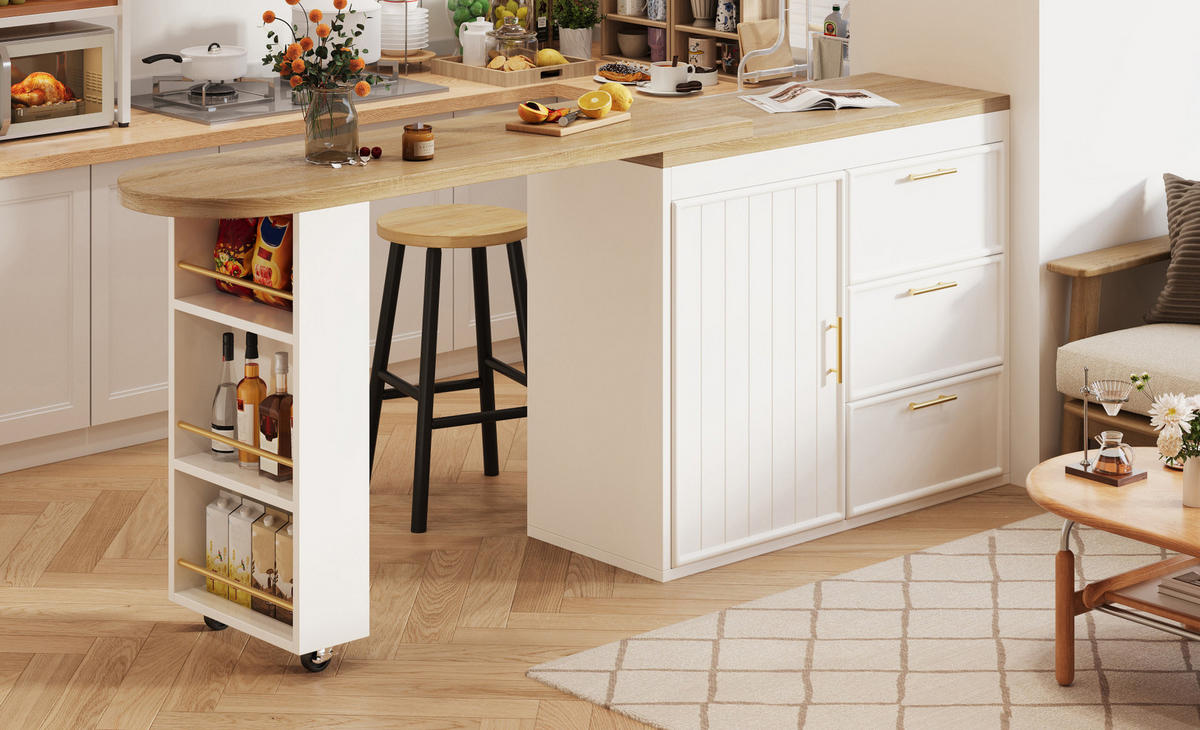 BARTISCH mit 360°-Drehfunktion 128-203x39x90 cm MDF Metall Weiß - Weiß, Metall (203/39/90cm) - Meubliv
