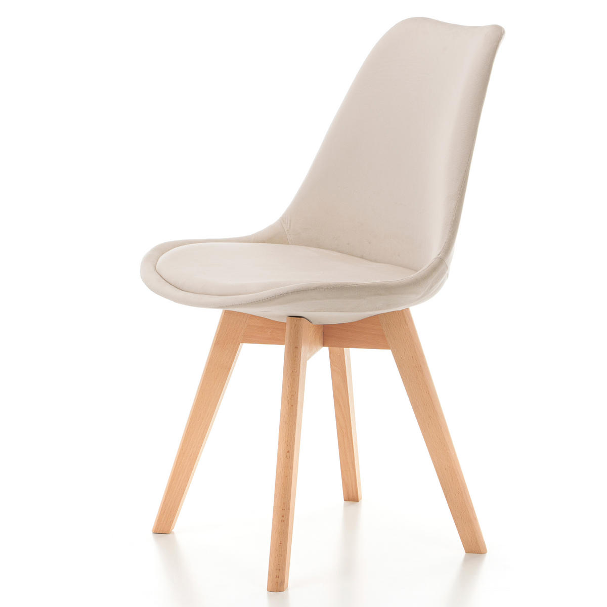 STUHL Dublin modern beige, Holzbeinen - Veloursstoff und Polsterschaum - Ecru/Beige, Holz/Textil (50/83/54cm) - NEW HOME