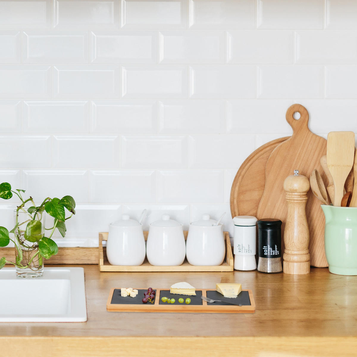 SERVIERBRETT - Hellbraun, Holz/Stein (34/1.5/12cm) - Relaxdays