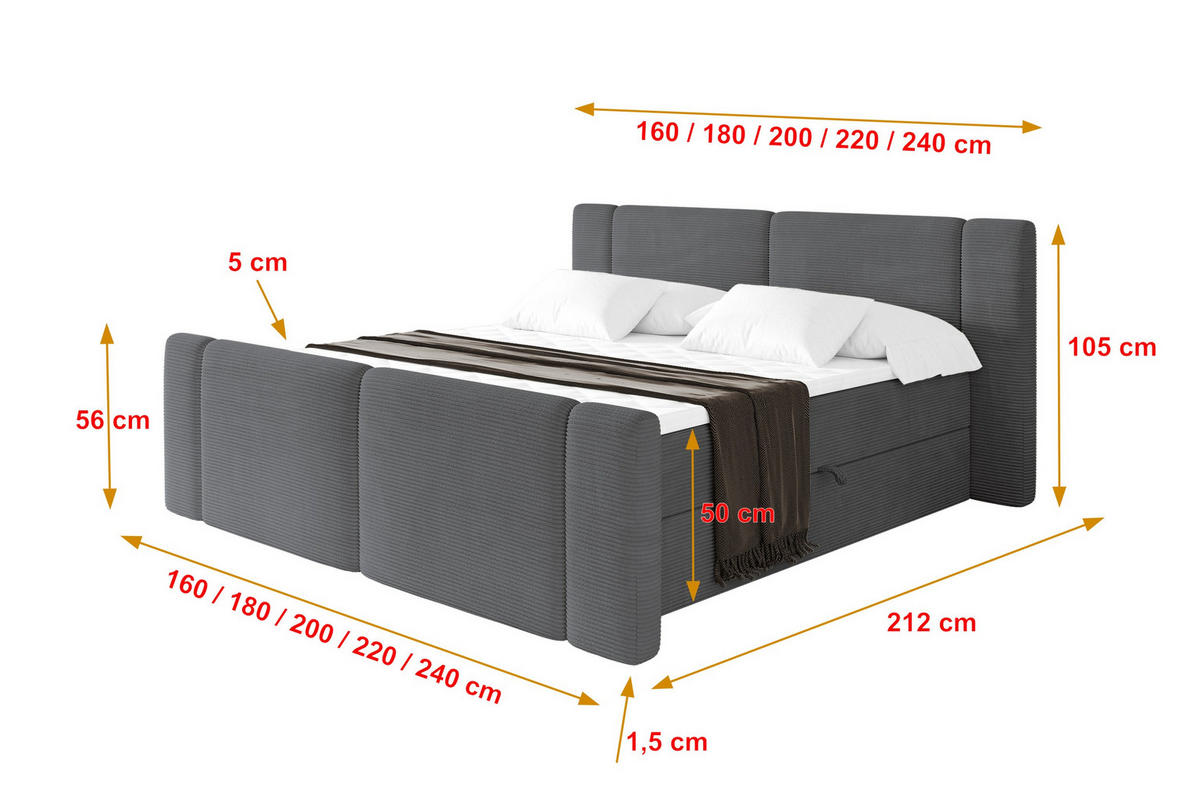 BOXBETT mit Matratze H4 - EVON Zanozek - 140x200 cm Dunkelgrau - Graphitfarben, Holzwerkstoff (140/200cm) - ALTDECOR