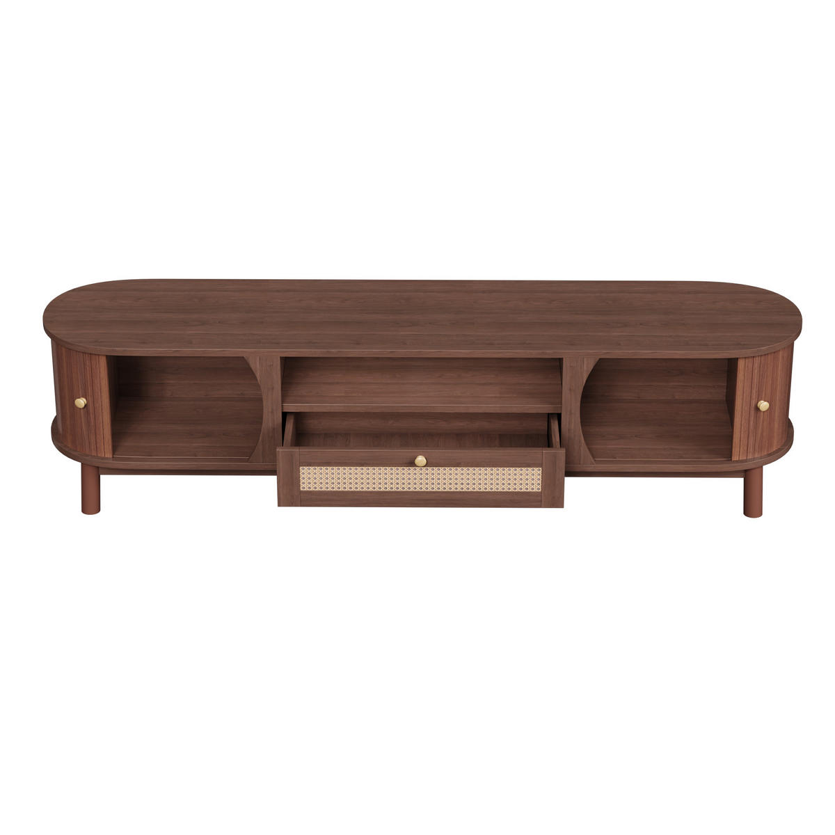 TV-SCHRANK Rattan Landhaus Türen Schubladen Massivholz - Walnussfarben, Holzwerkstoff (37/46/165cm) - FLIEKS