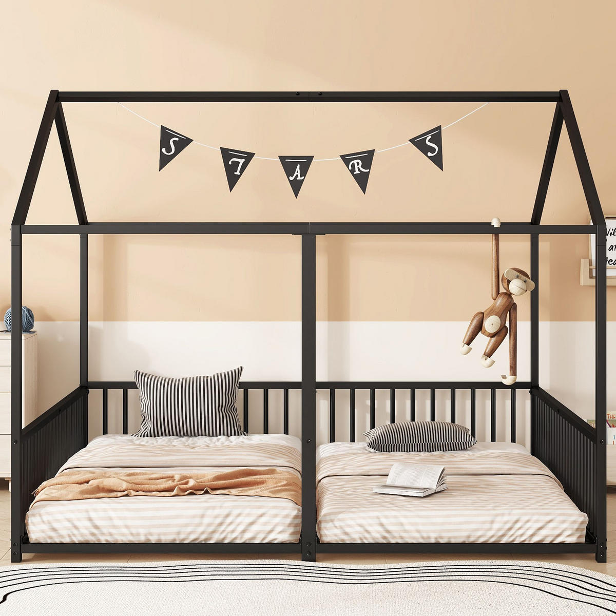 HAUSBETT 90x200cm in Schwarz，Doppelbett Design - Schwarz, Metall (90/200cm) - KOMHTOM