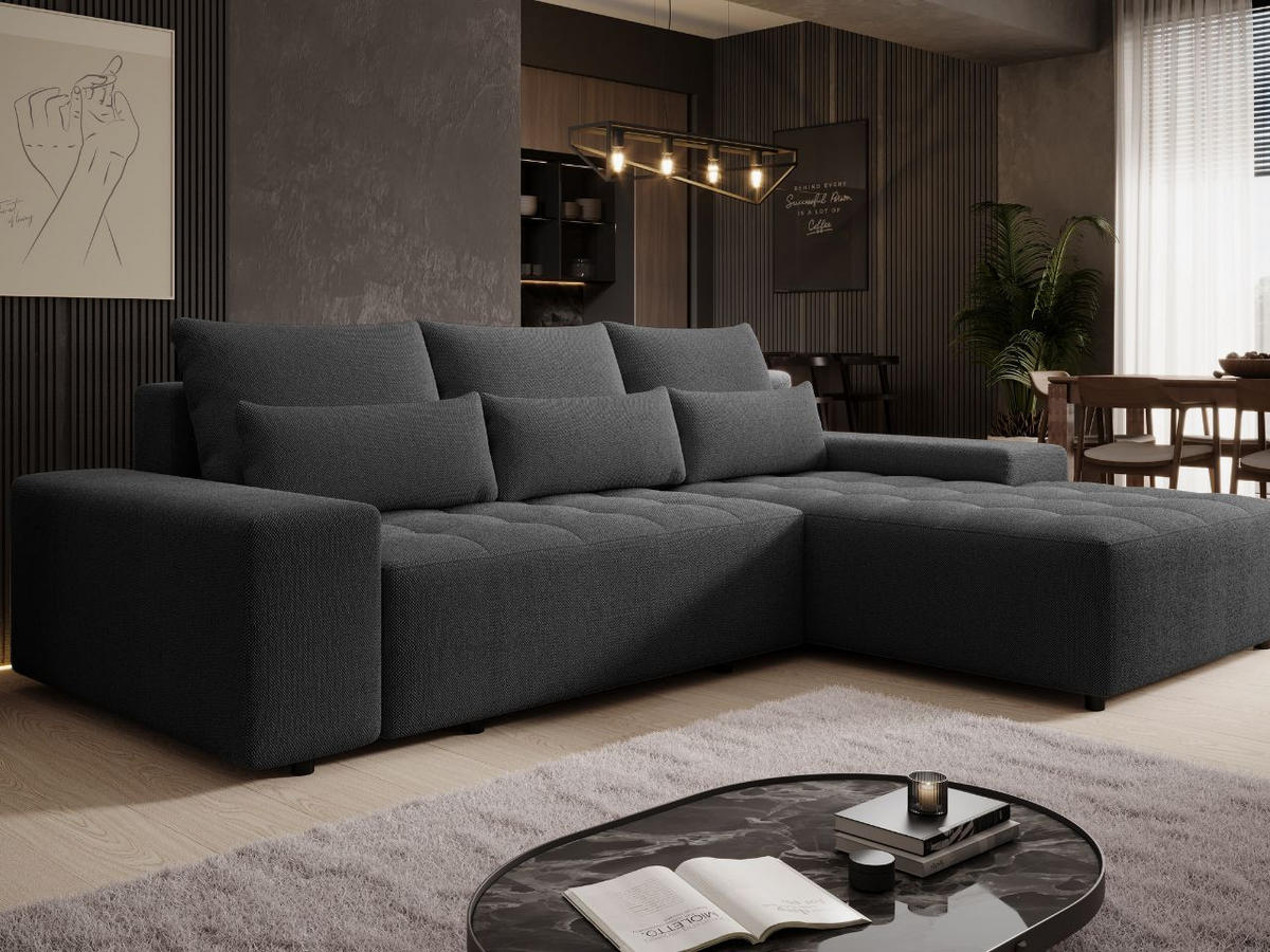 ECKSOFA Vento Schwarz - Schwarz, Holz/Kunststoff (280/184cm) - Graingold