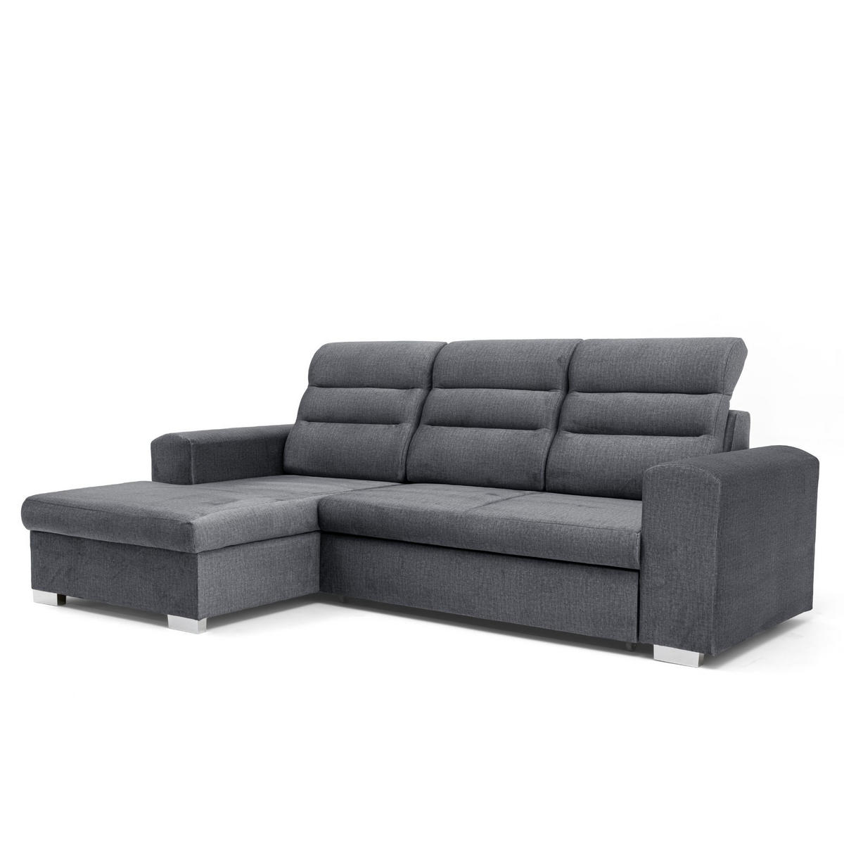 ECKSOFA CLOUD S Links mit Schlaffunktion 120x200 Velours Dunkelgrau - Chromfarben/Dunkelgrau, Holz/Kunststoff (155/260cm) - Muffo