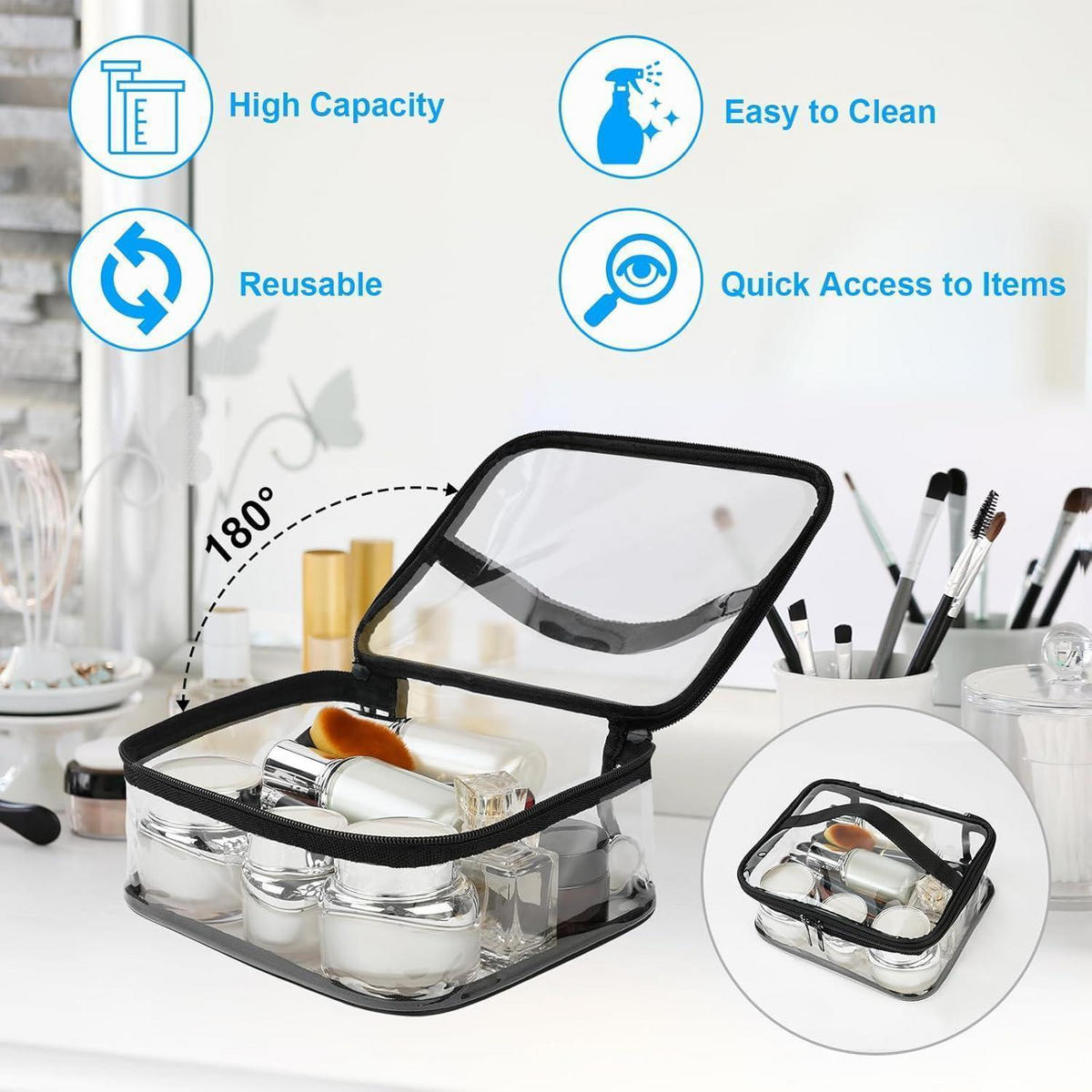 KULTURTASCHE 3-teiliges Set Transparent - Transparent, Kunststoff (22/4/30cm)
