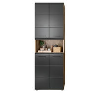 HOCHSCHRANK schwarz matt, Eiche, Badschrank 4-türig, 60 x 185 cm - Eichefarben/Schwarz, Holzwerkstoff/Kunststoff (60/185/30cm) - Inn.Furn