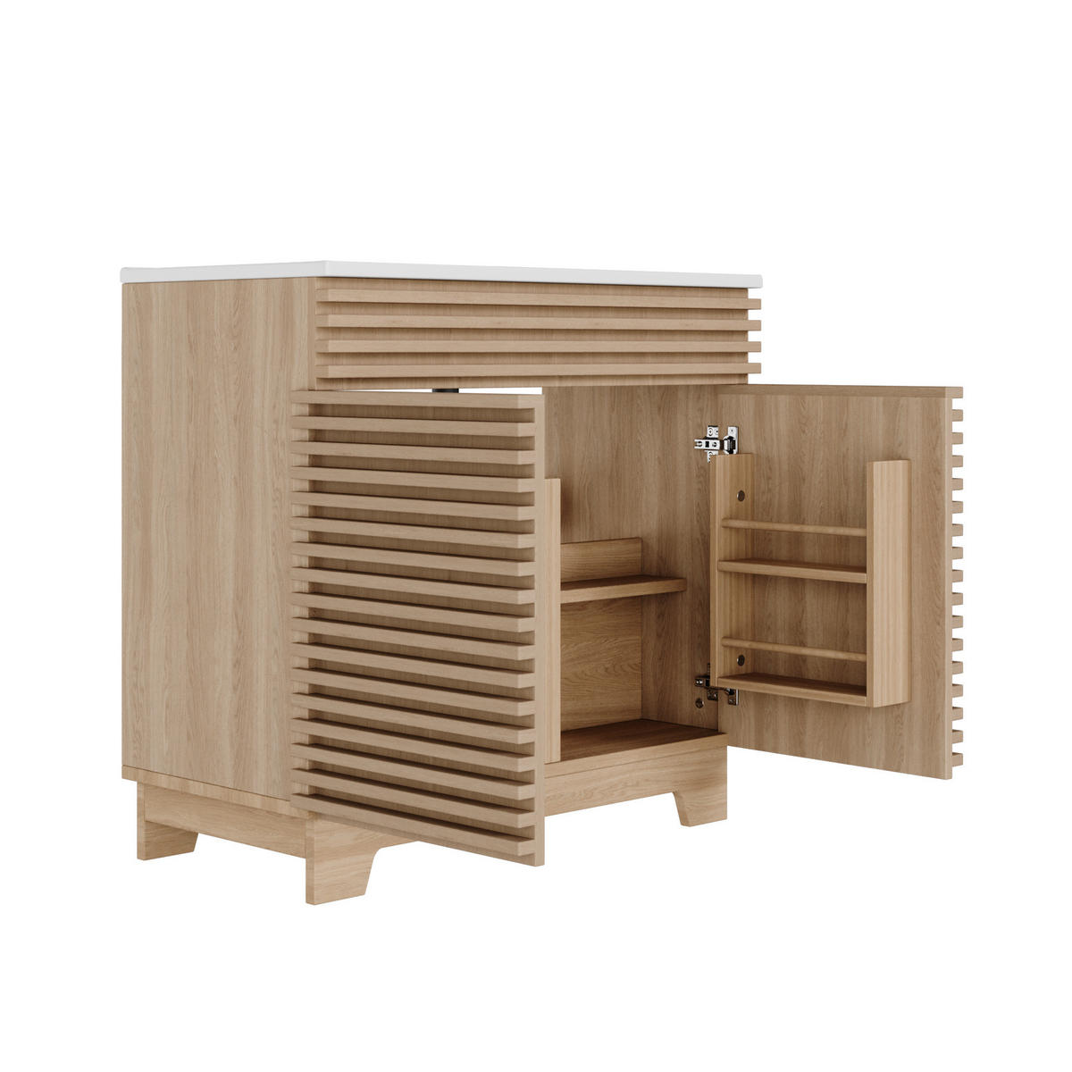 WASCHTISCHUNTERSCHRANK mit Keramikbecken 91 x 46 x 80 cm Natur - Naturfarben, Holzwerkstoff (46/80/91cm) - Beauniv