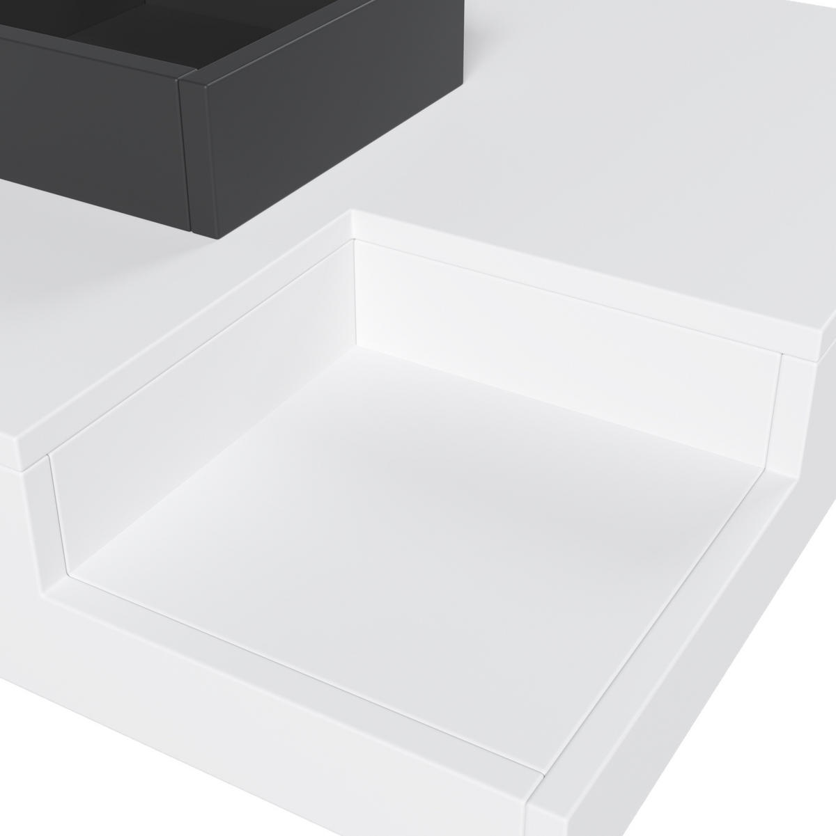 KONFERENČNÍ stolek 72/72/30 cm bílý a černý z dřevotřísky s LED osvětlením a úložným boxem - bílá, kompozitní dřevo (72/72/30cm) - OKWISH
