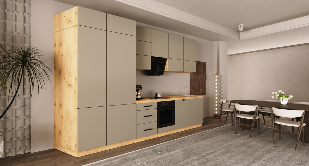 KÜCHENZEILE 340 cm - Langen KL20-M340 - in Beige/ Matt - Beige, Holz (340/248/58cm)
