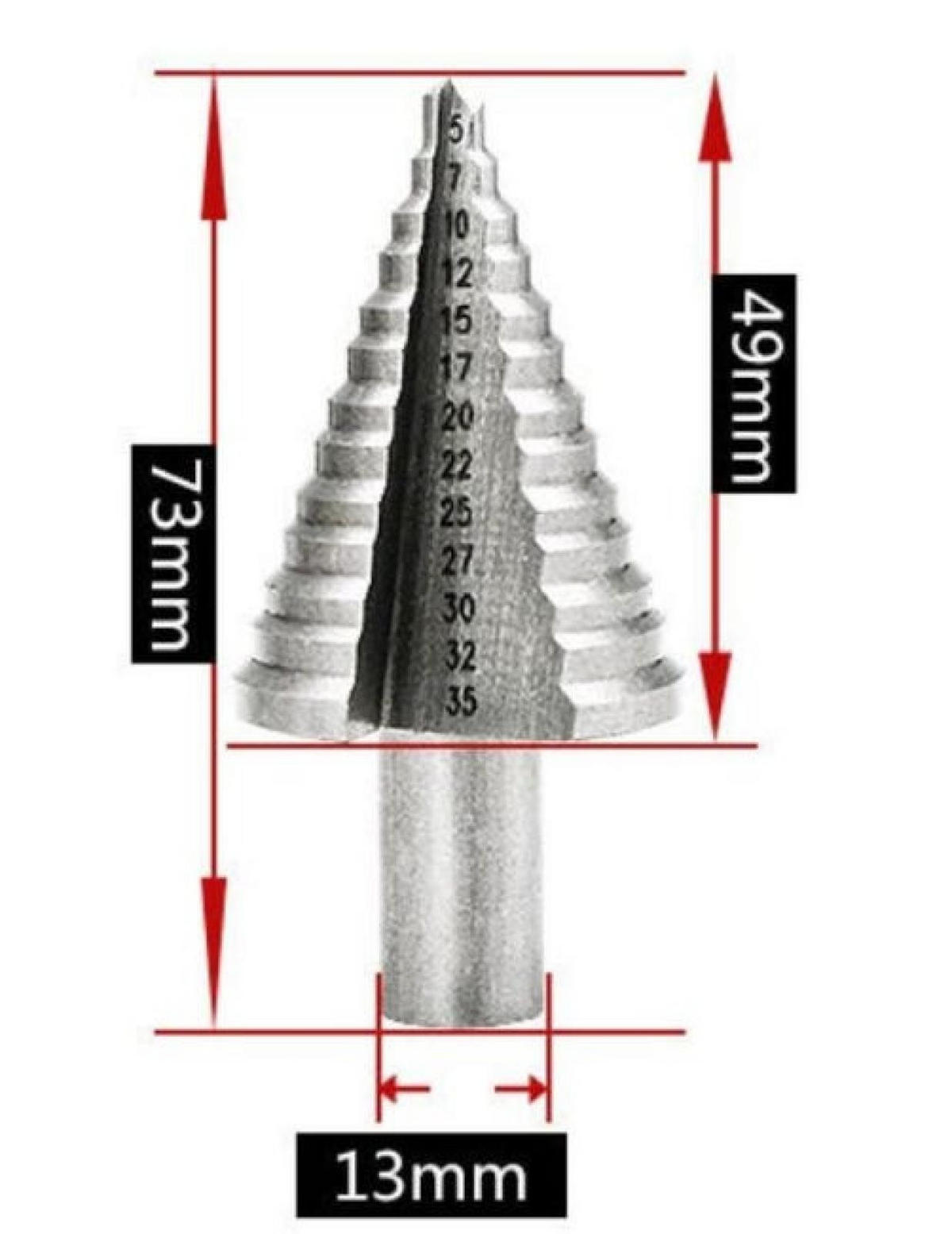 BOHRER - (5 mm - 35 mm), titanbeschichtet, massiv. - Silberfarben, Metall (3.5/3.5/7.3cm) - DCA