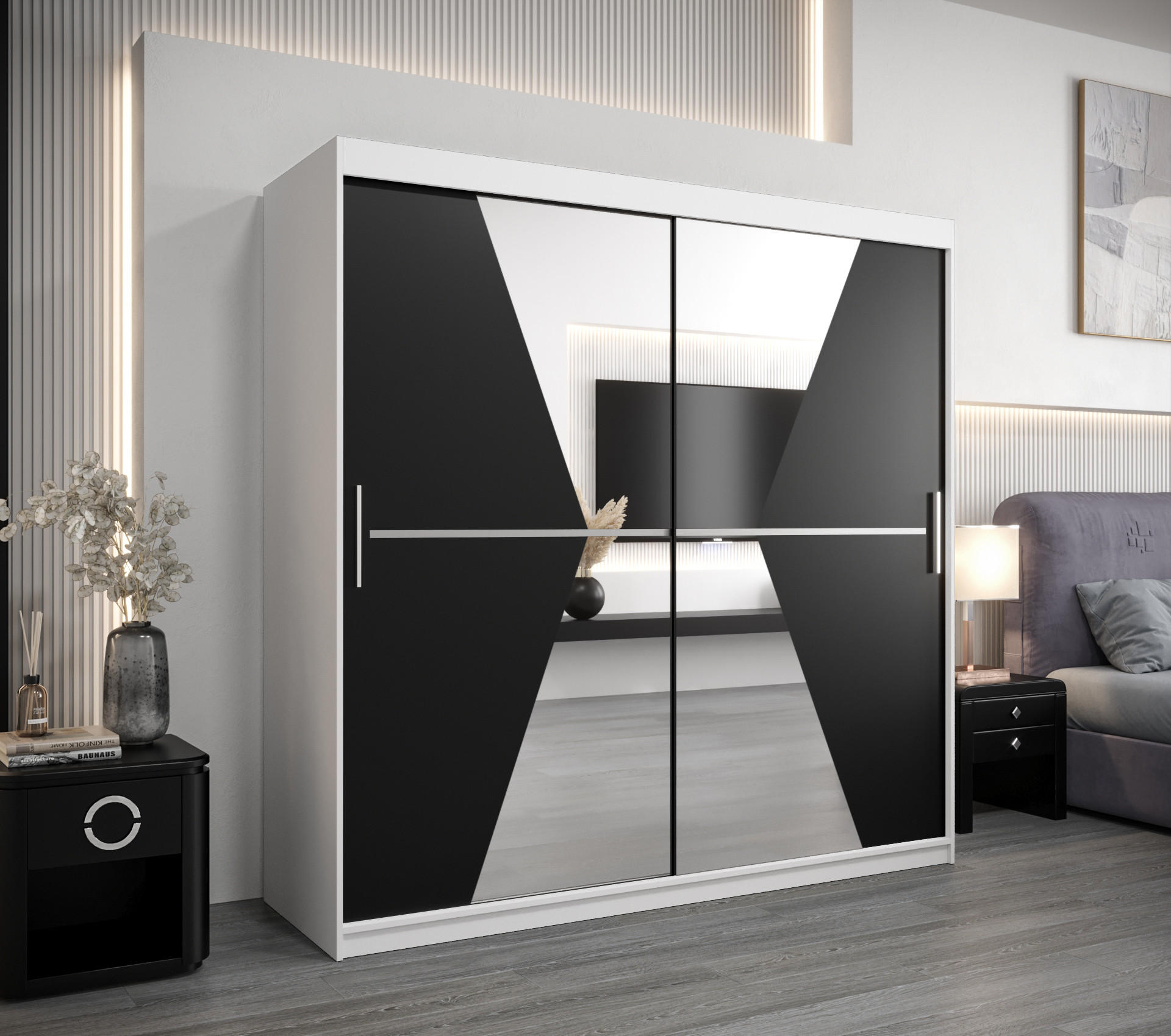 SCHWEBETÜRENSCHRANK 200/200/62 2-türig - Silberfarben/Schwarz, Holz/Kunststoff (200/200/62cm) - Abiks Möbel