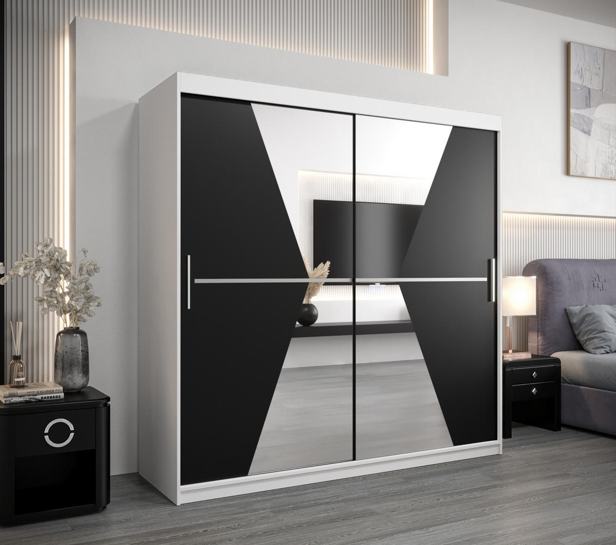 SCHWEBETÜRENSCHRANK 200/200/62 2-türig - Silberfarben/Schwarz, Holz/Kunststoff (200/200/62cm) - Abiks Möbel