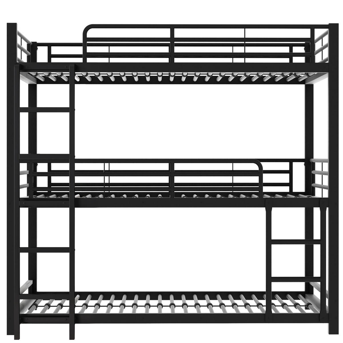 ETAGENBETT Dreifach 90/200 cm Schwarz Metallbett mit Geländern - Schwarz, Metall (90/200cm) - OKWISH